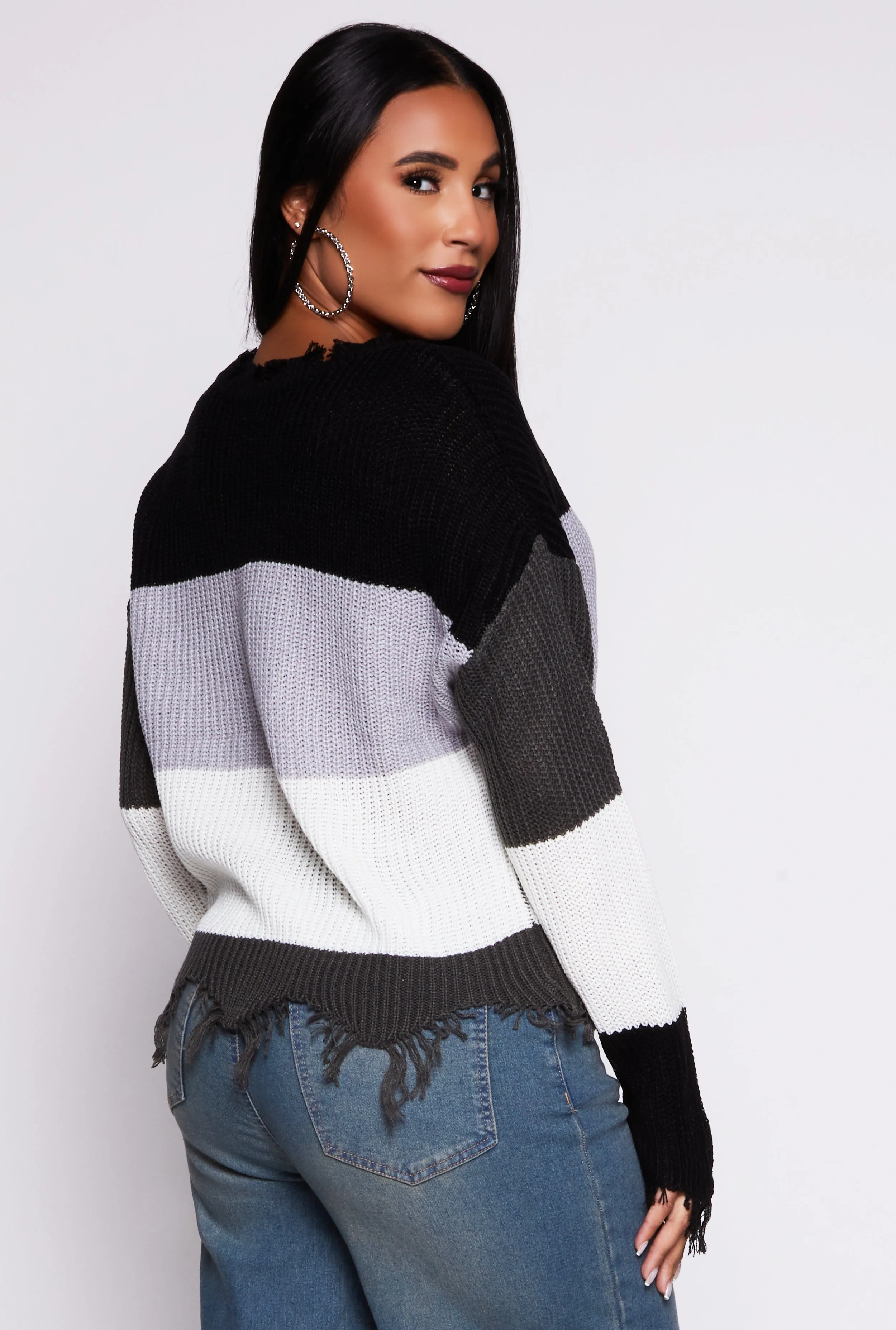 Distressed Hem Color Block Sweater sold by Rainbow product image thumbnail 3
