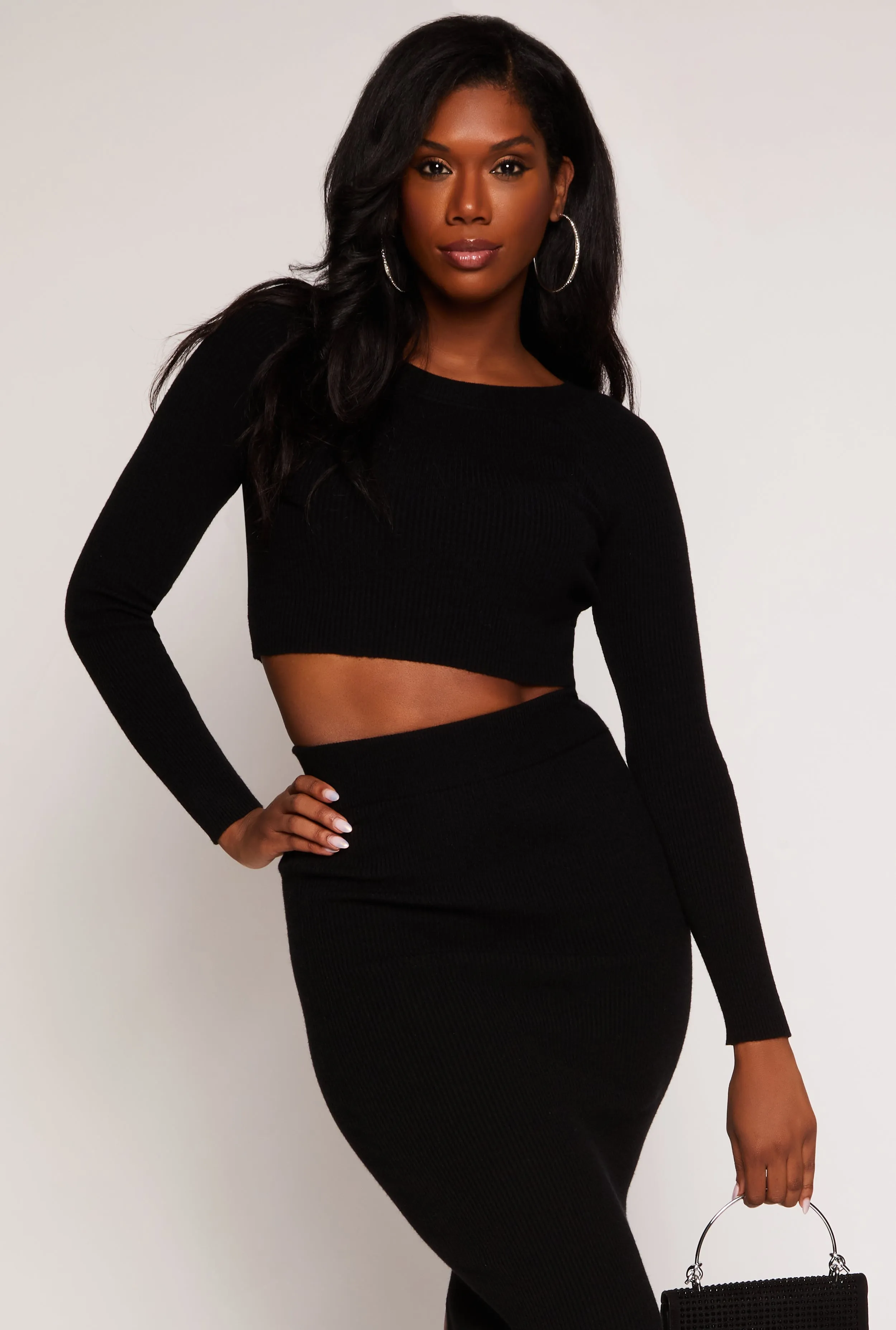 Rib Knit Cropped Crew Neck Sweater sold by Rainbow