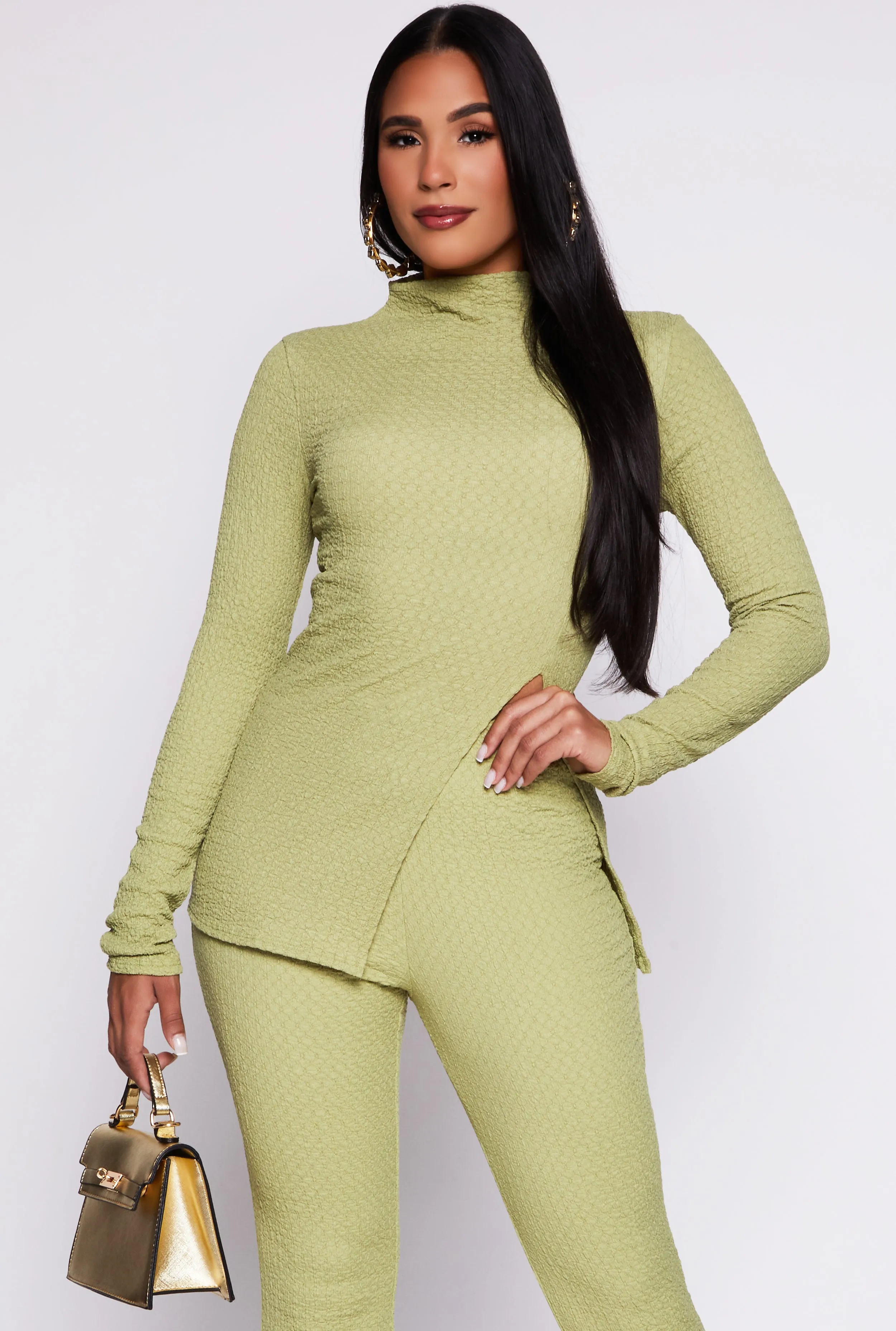 Textured Knit Split Hem Blouse sold by Rainbow