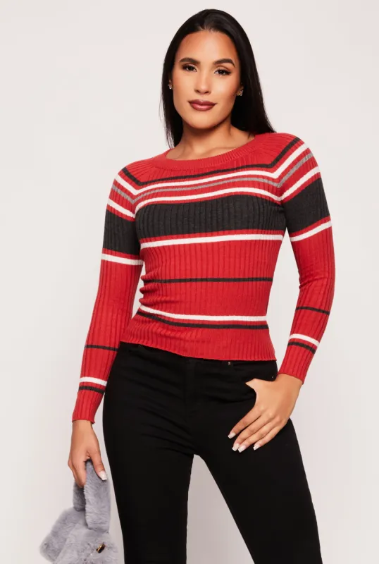 Ribbed Knit Striped Sweater sold by Rainbow