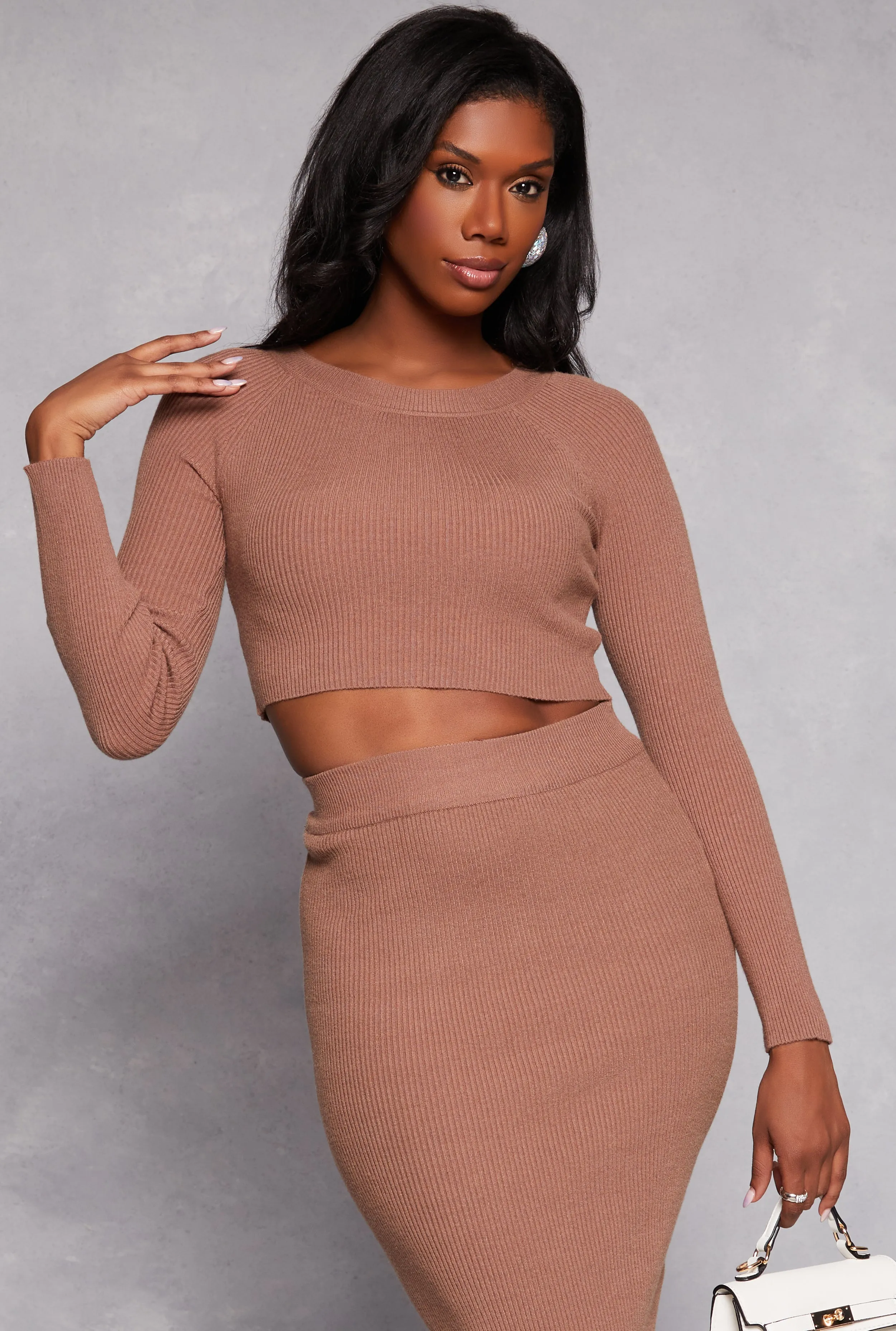 Rib Knit Cropped Crew Neck Sweater sold by Rainbow