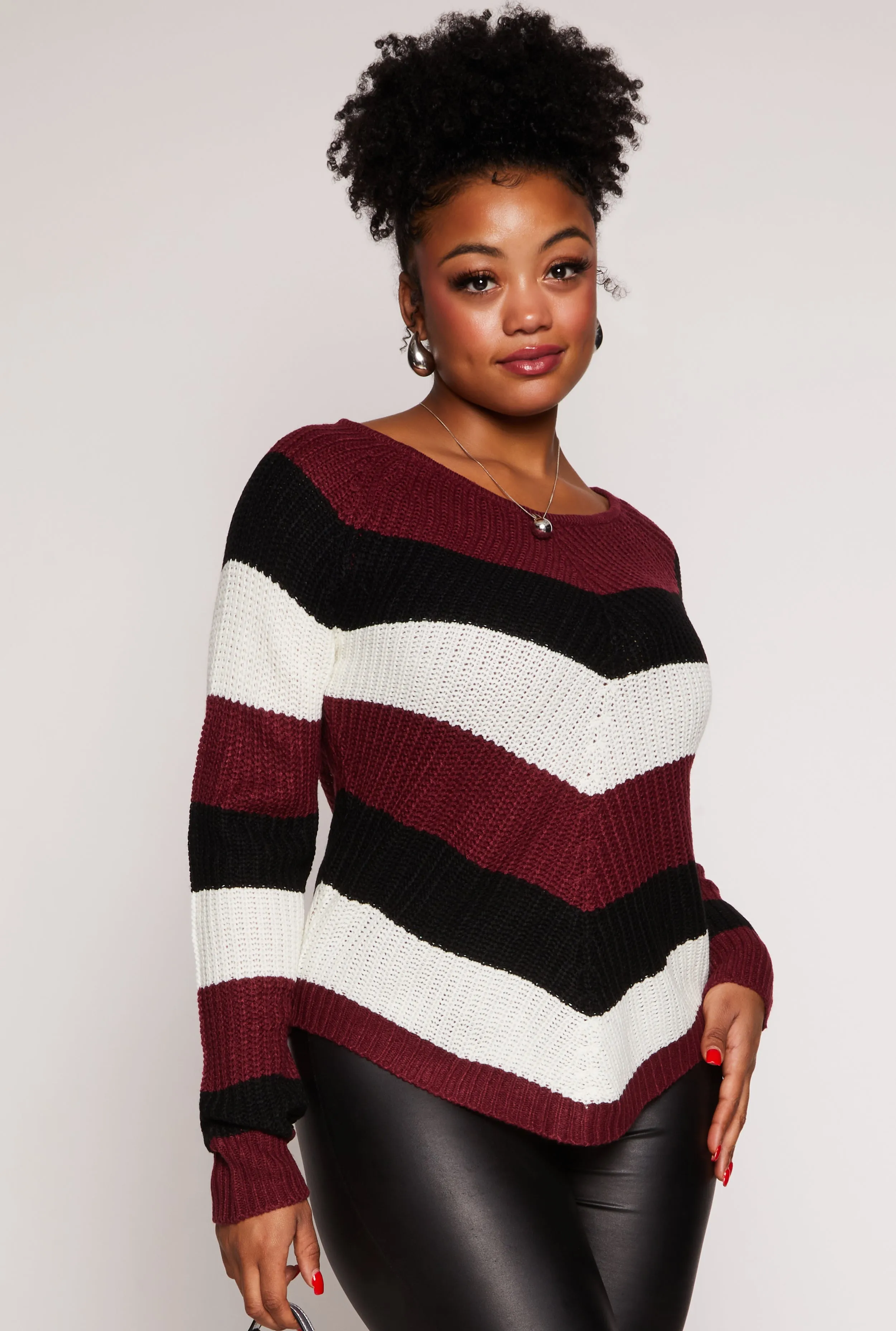 Plus Size Chevron Lace Up Pullover Sweater sold by Rainbow product image thumbnail 2