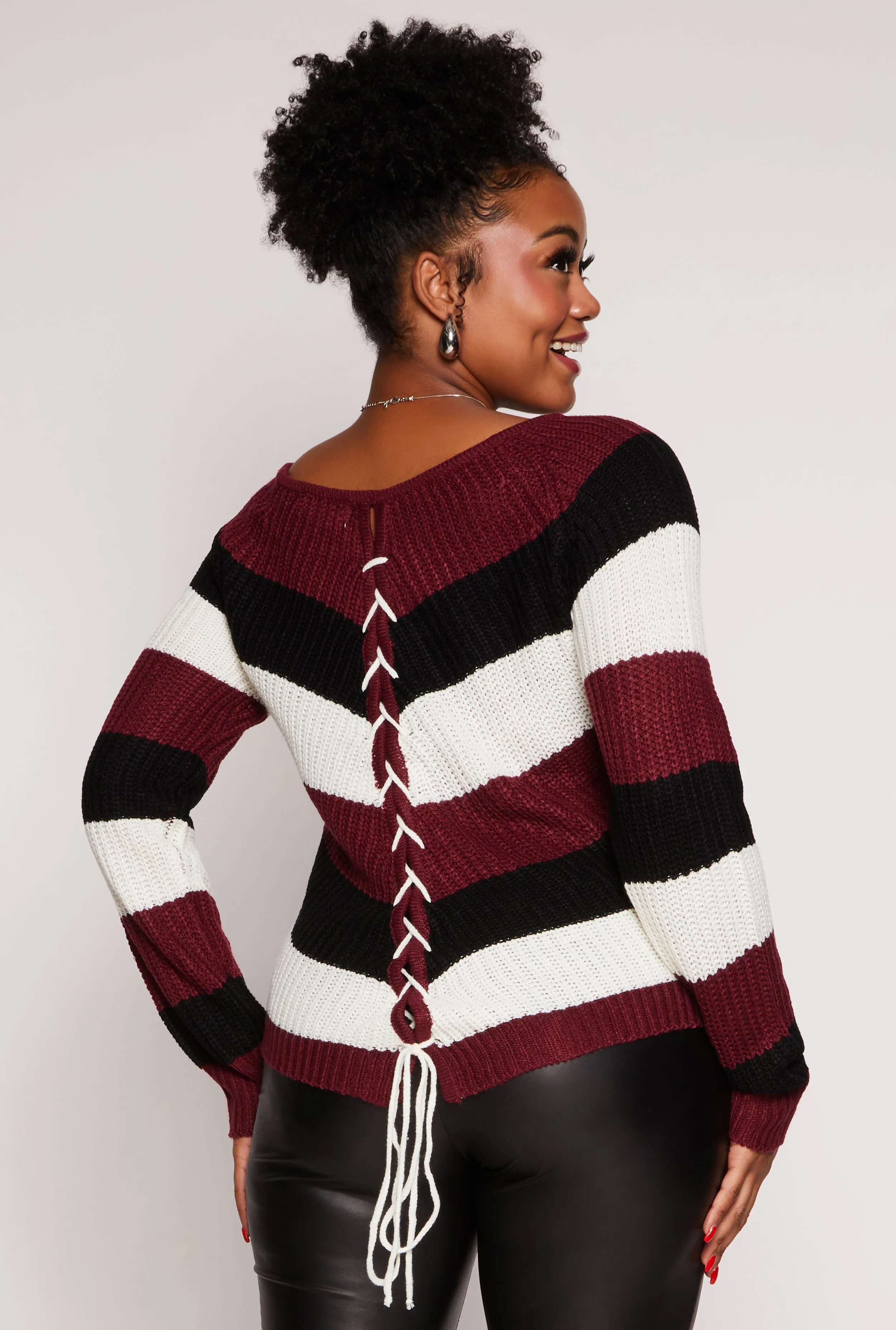 Plus Size Chevron Lace Up Pullover Sweater sold by Rainbow