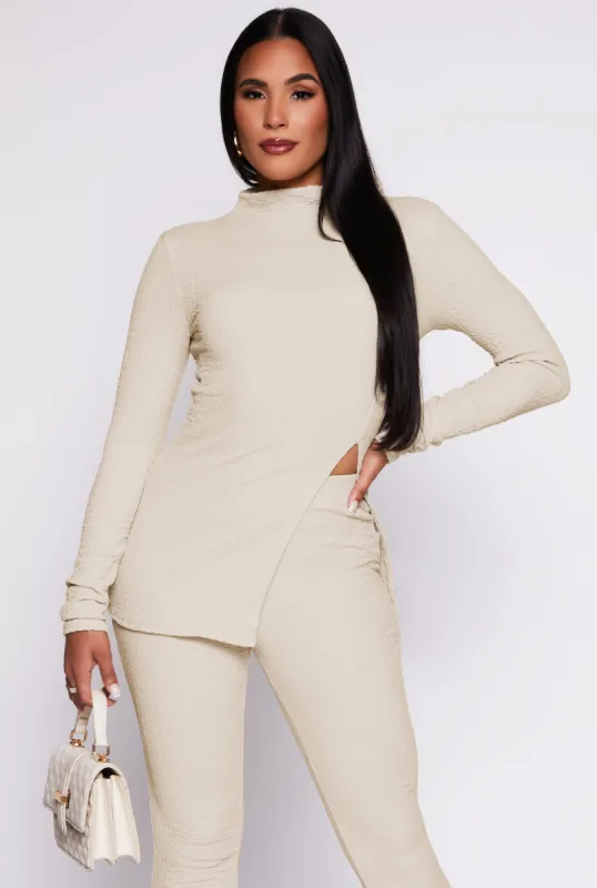 Textured Knit Split Hem Blouse sold by Rainbow