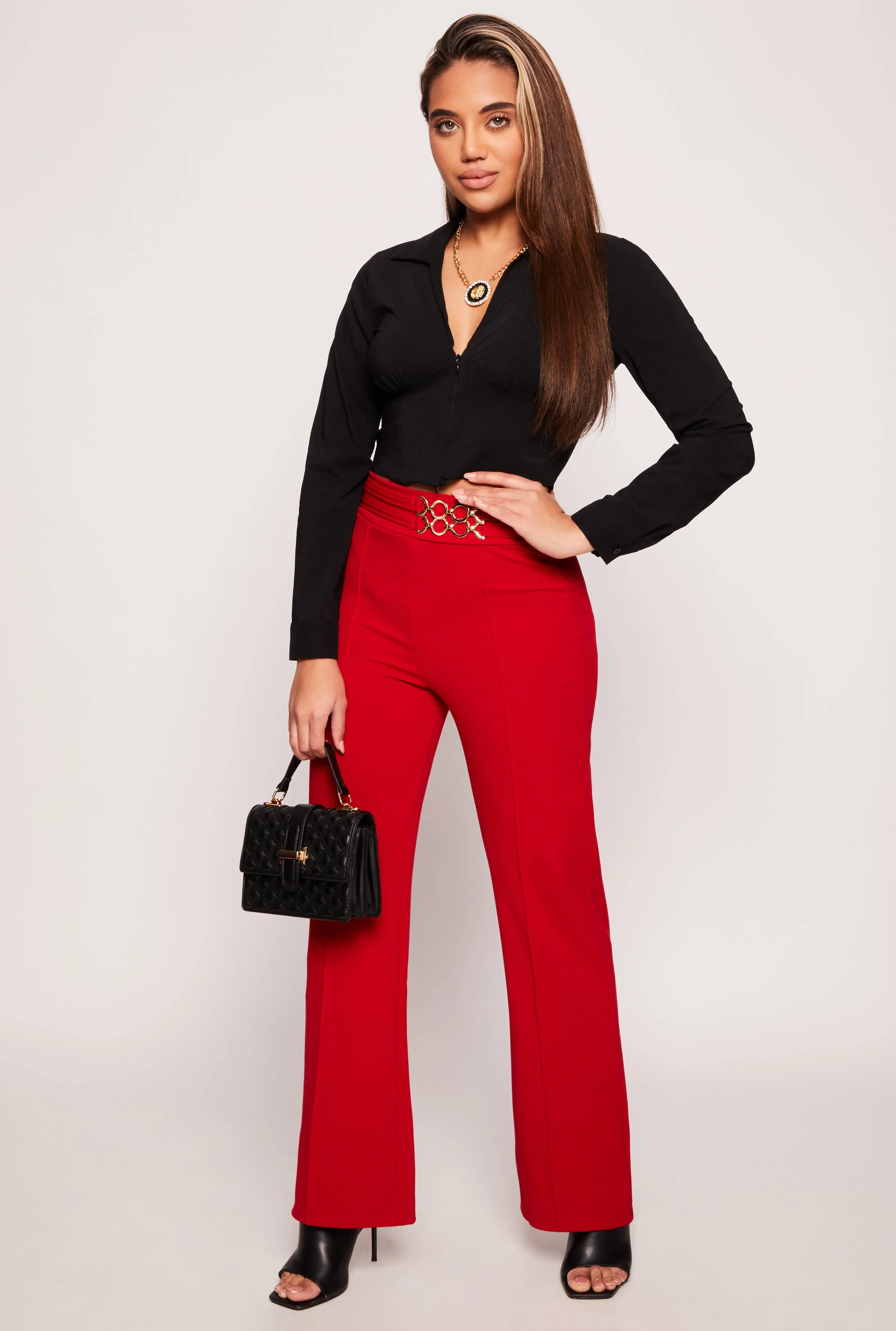 Metallic Link Detail Dress Pants sold by Rainbow