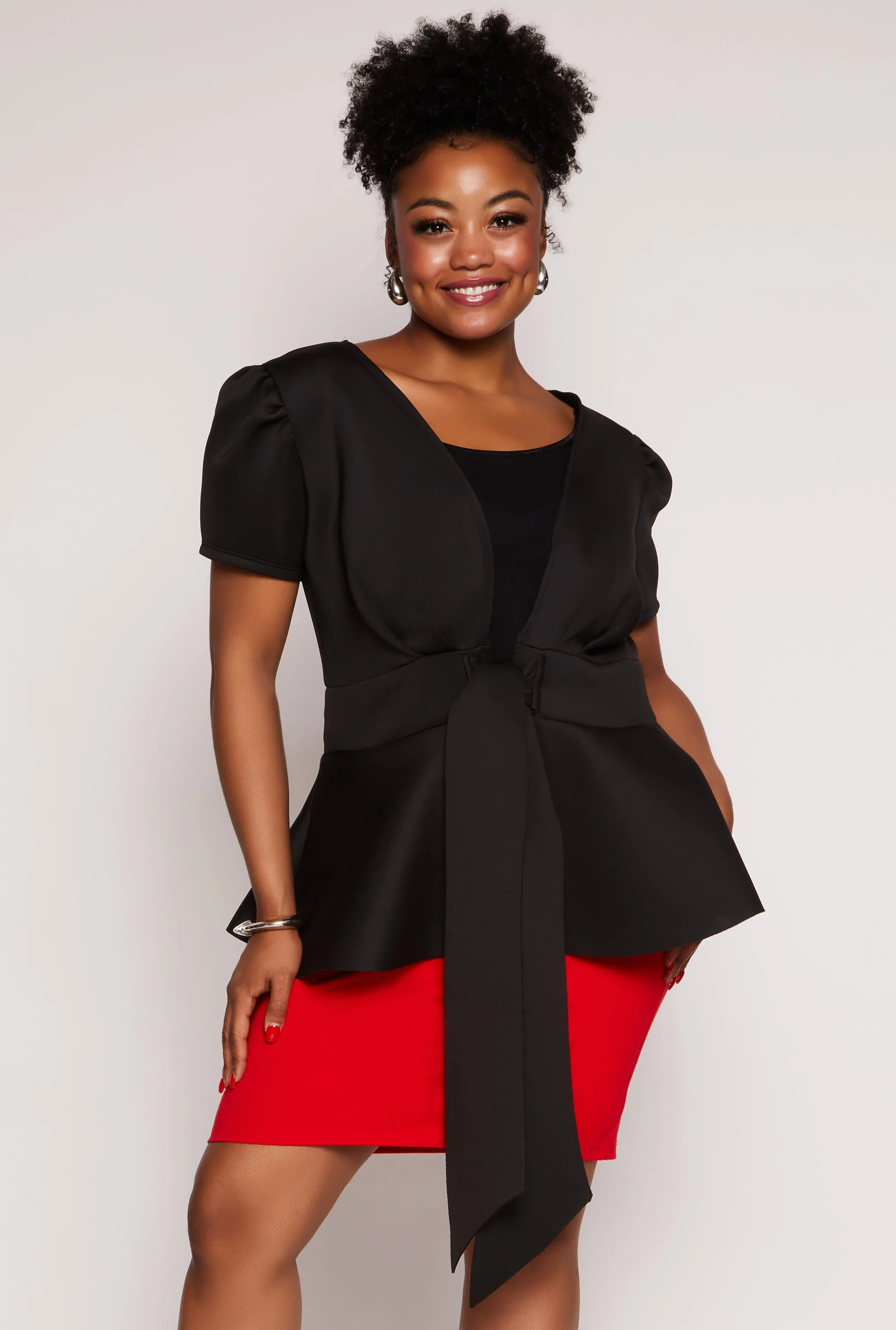 Plus Size Tie Waist Peplum Top sold by Rainbow