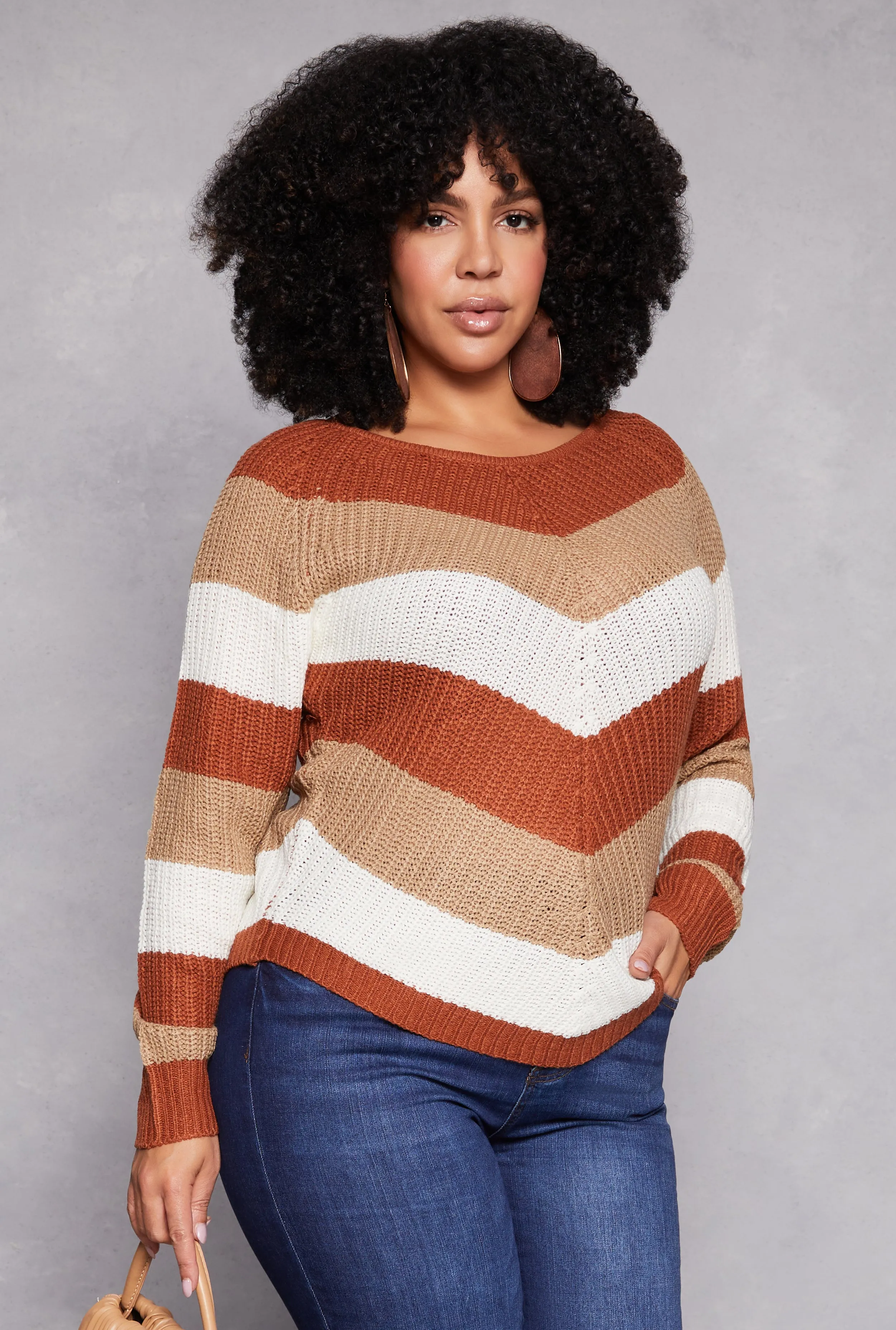 Plus Size Chevron Lace Up Pullover Sweater sold by Rainbow product image thumbnail 3