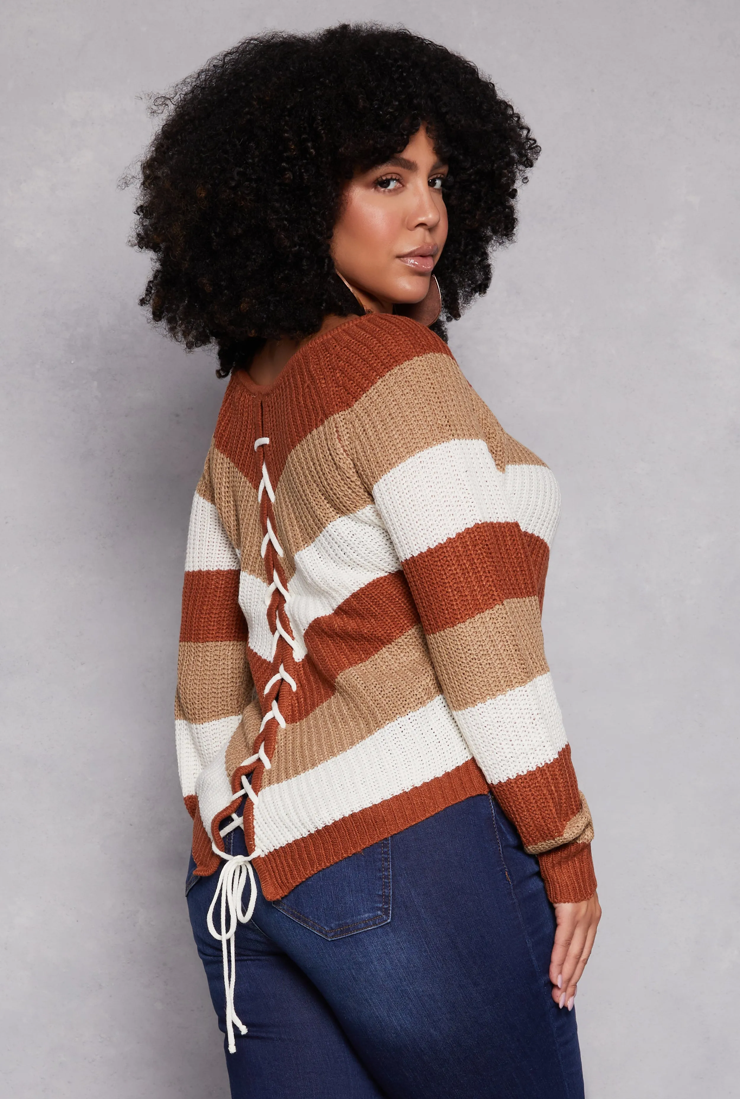 Plus Size Chevron Lace Up Pullover Sweater sold by Rainbow