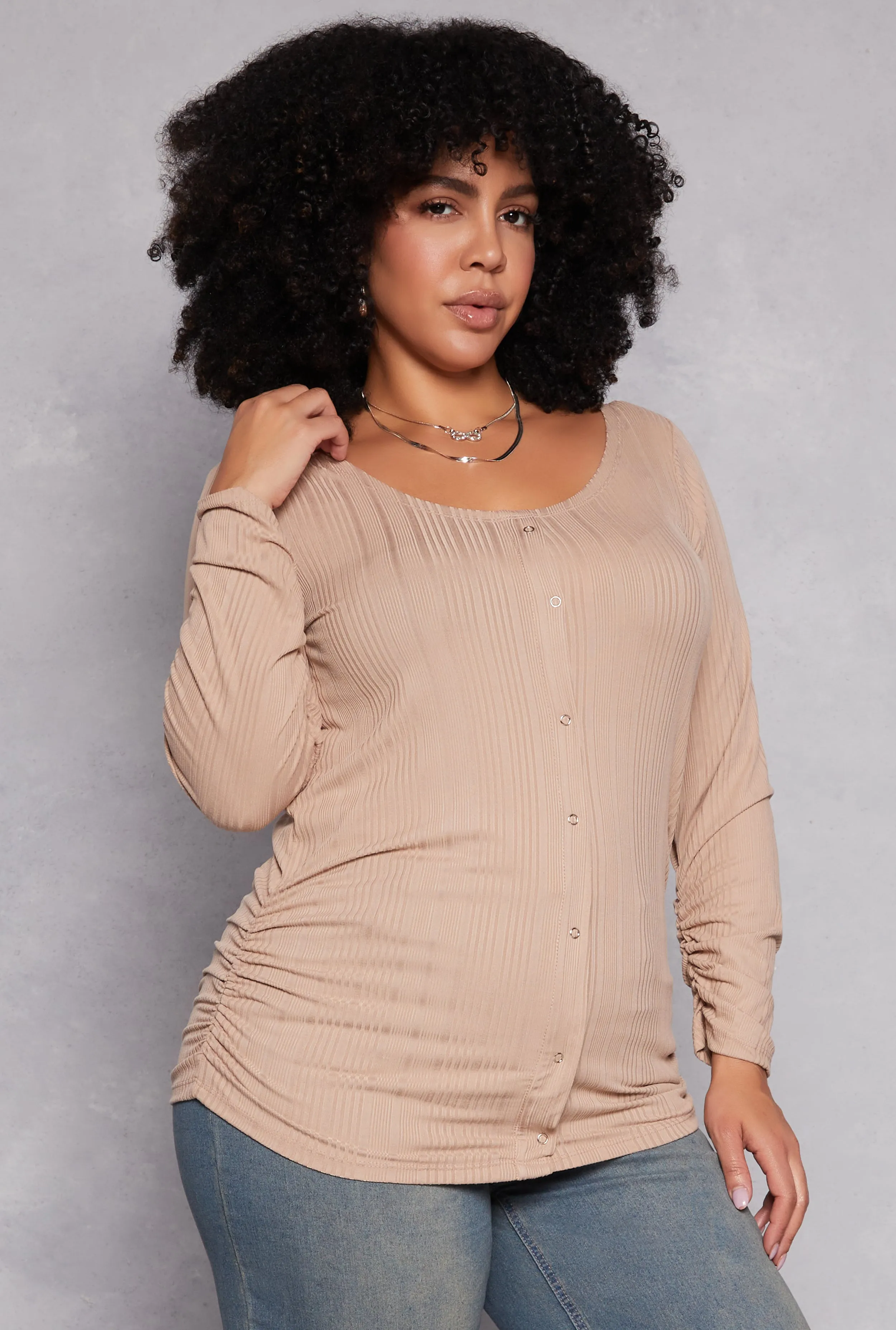 Plus Size Shadow Stripe Ruched Blouse sold by Rainbow