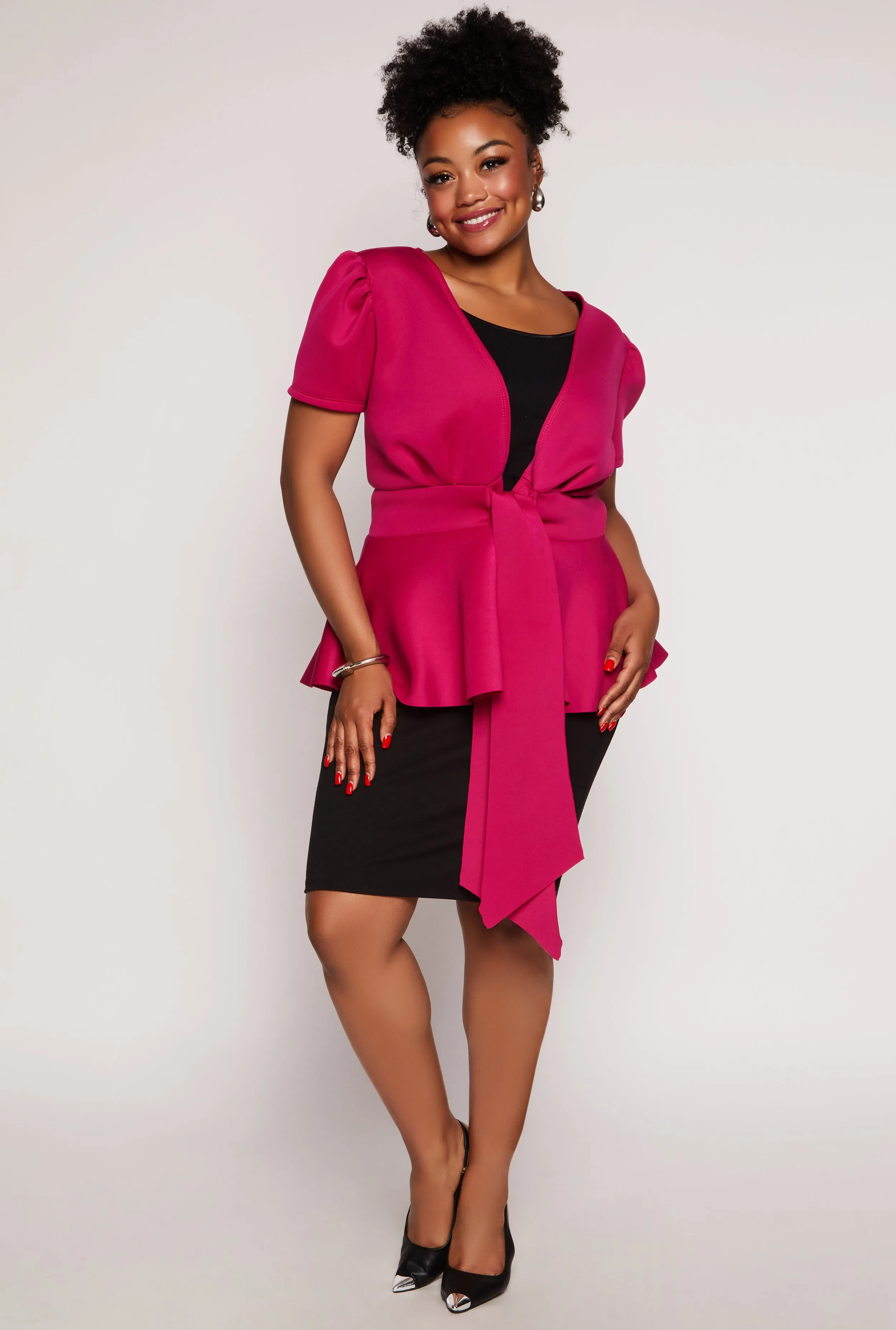 Plus Size Tie Waist Peplum Top sold by Rainbow product image thumbnail 2