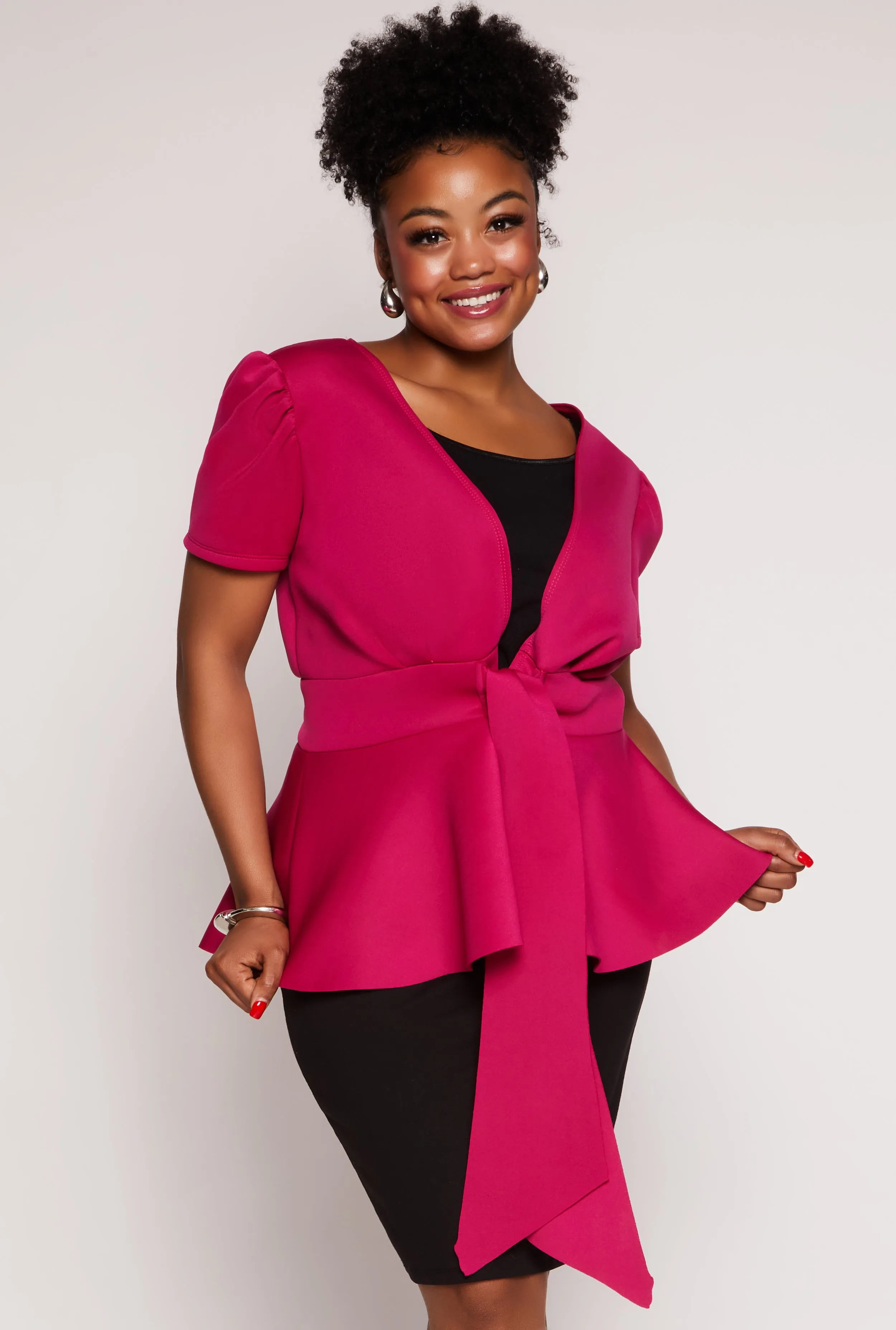 Plus Size Tie Waist Peplum Top sold by Rainbow