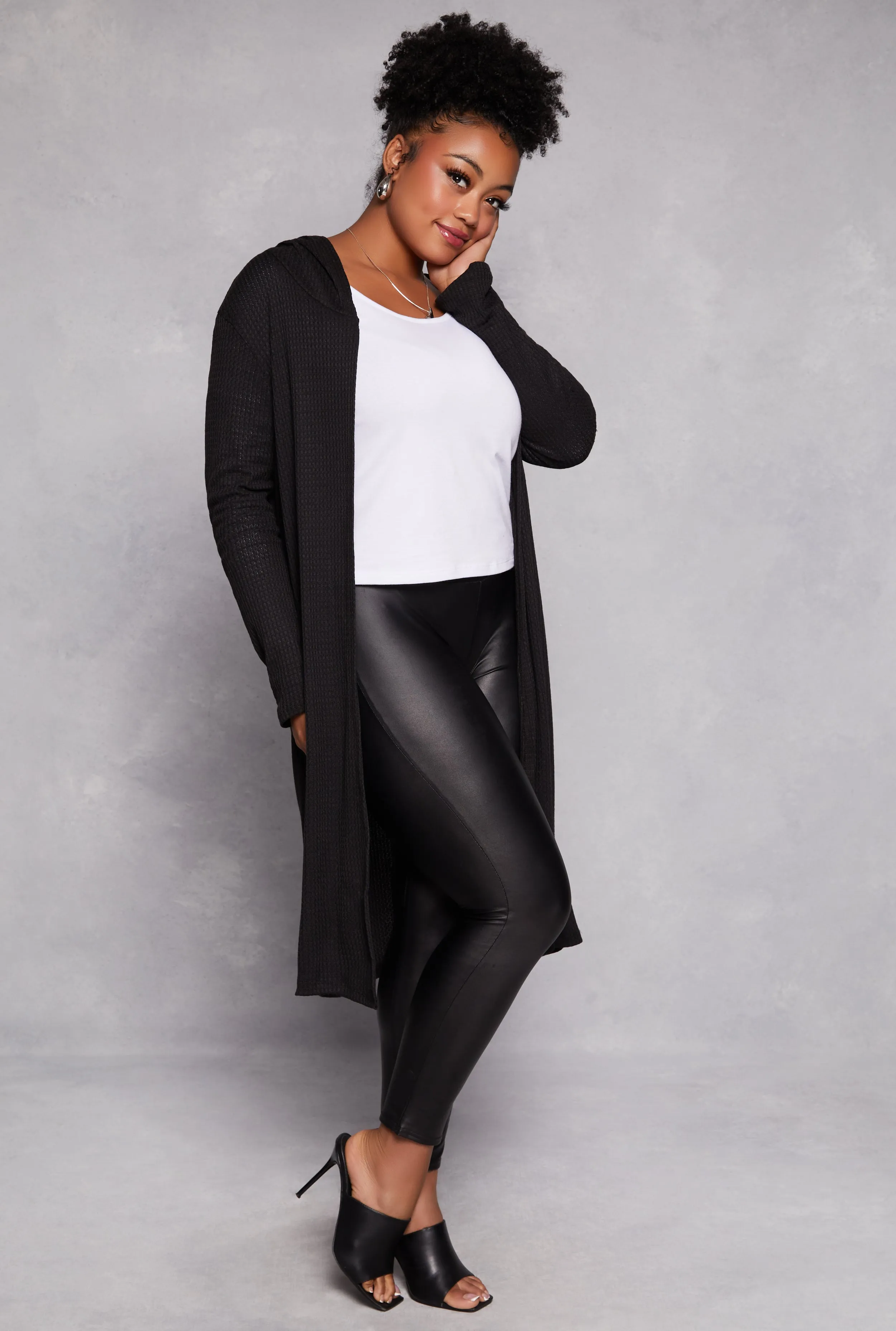 Plus Size Waffle Knit Hooded Duster sold by Rainbow