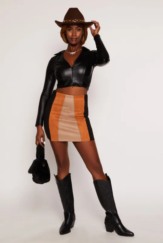 Faux Suede Color Block Pencil Skirt sold by Rainbow