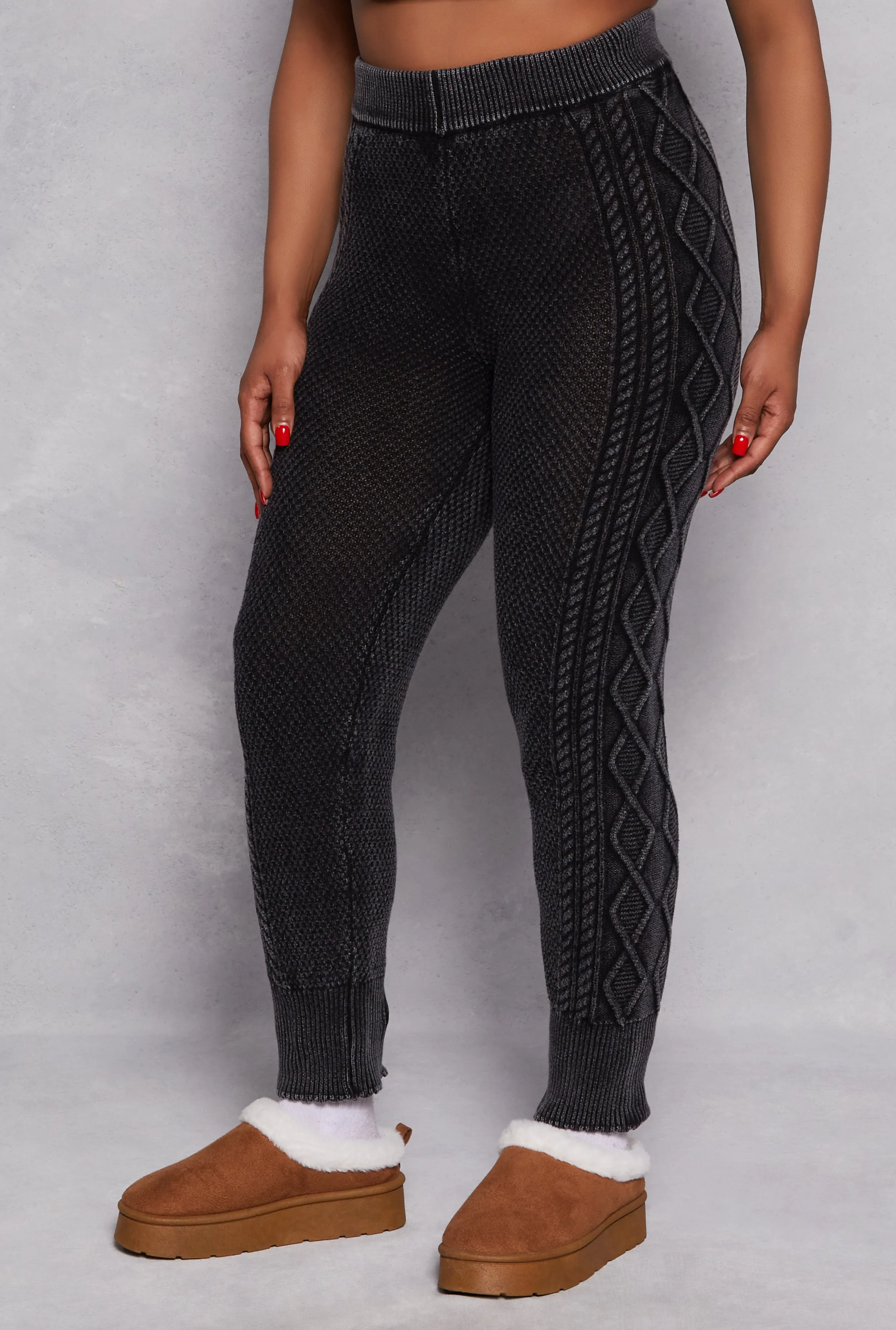 Plus Size Acid Wash Cable Knit High Waist Pants sold by Rainbow product image thumbnail 2