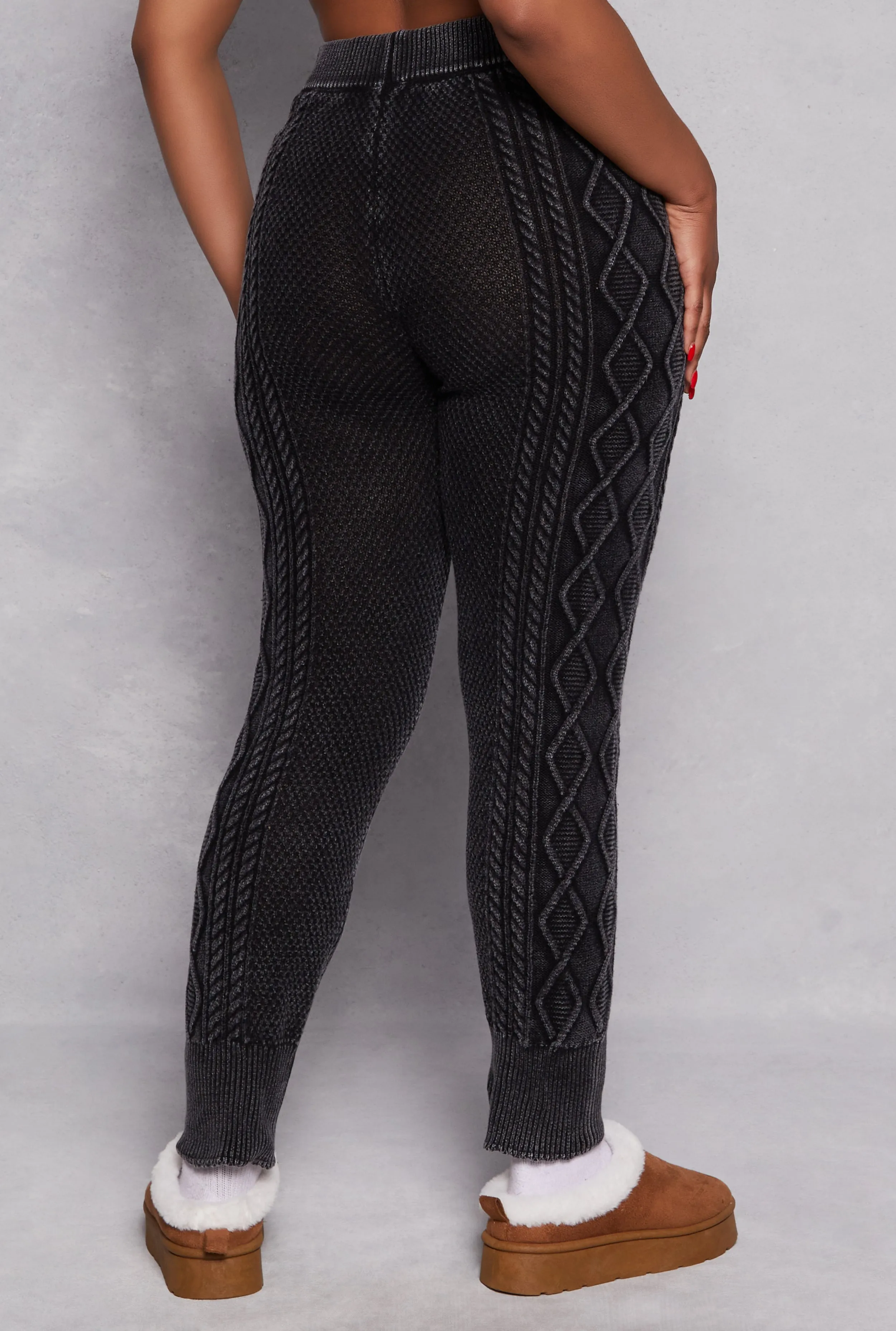 Plus Size Acid Wash Cable Knit High Waist Pants sold by Rainbow product image thumbnail 3