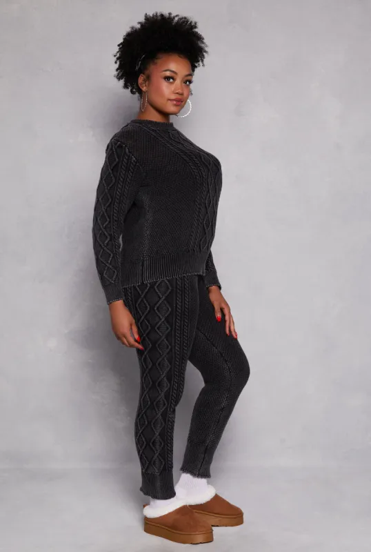 Plus Size Acid Wash Cable Knit High Waist Pants sold by Rainbow