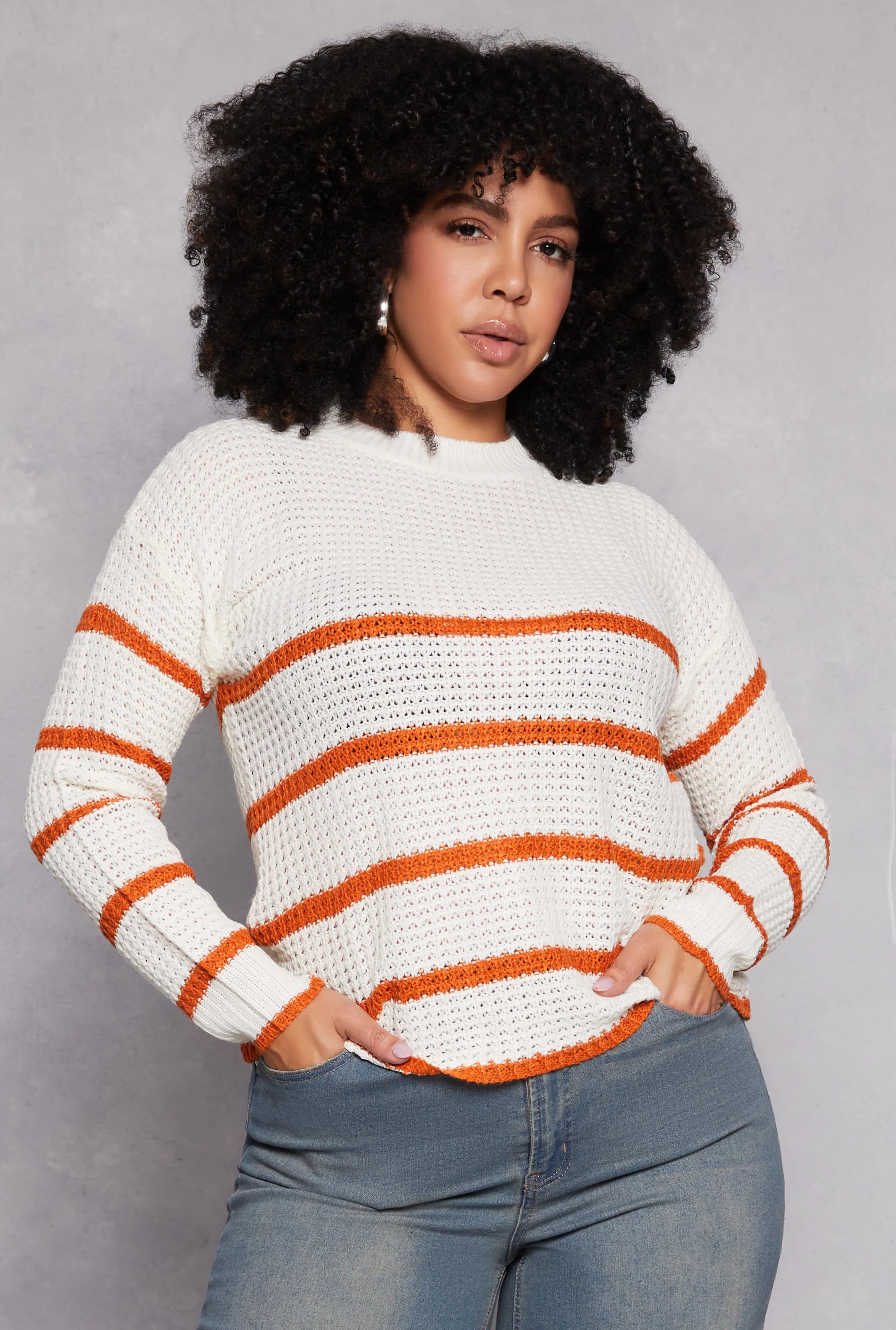 Plus Size Striped Crew Neck Sweater sold by Rainbow