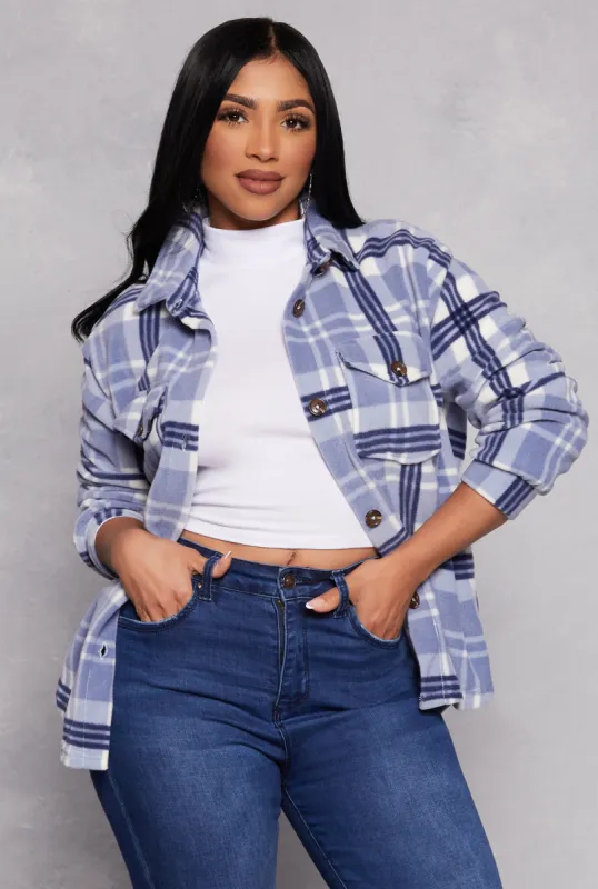 Fleece Plaid Button Front Shacket sold by Rainbow