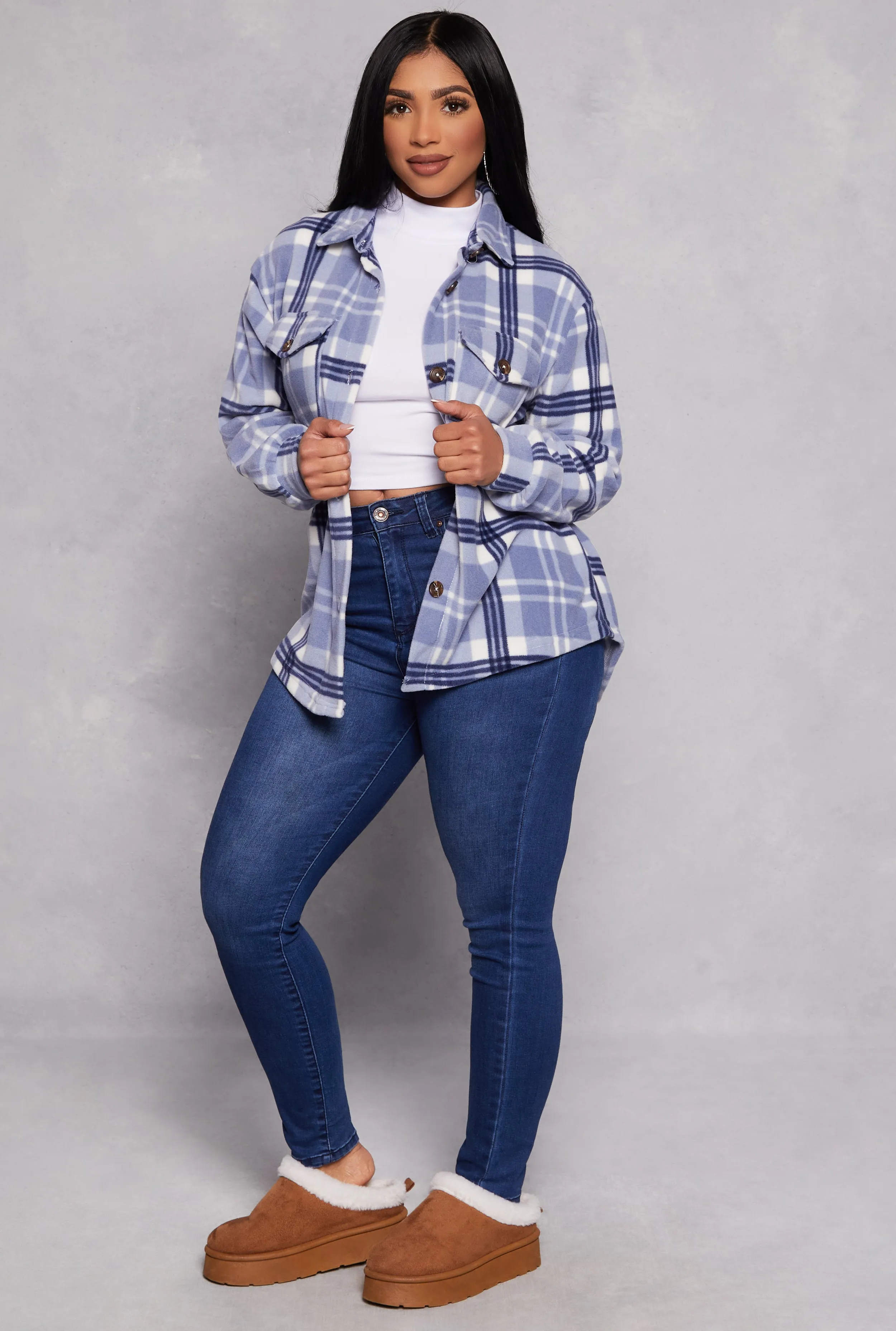 Fleece Plaid Button Front Shacket sold by Rainbow product image thumbnail 2