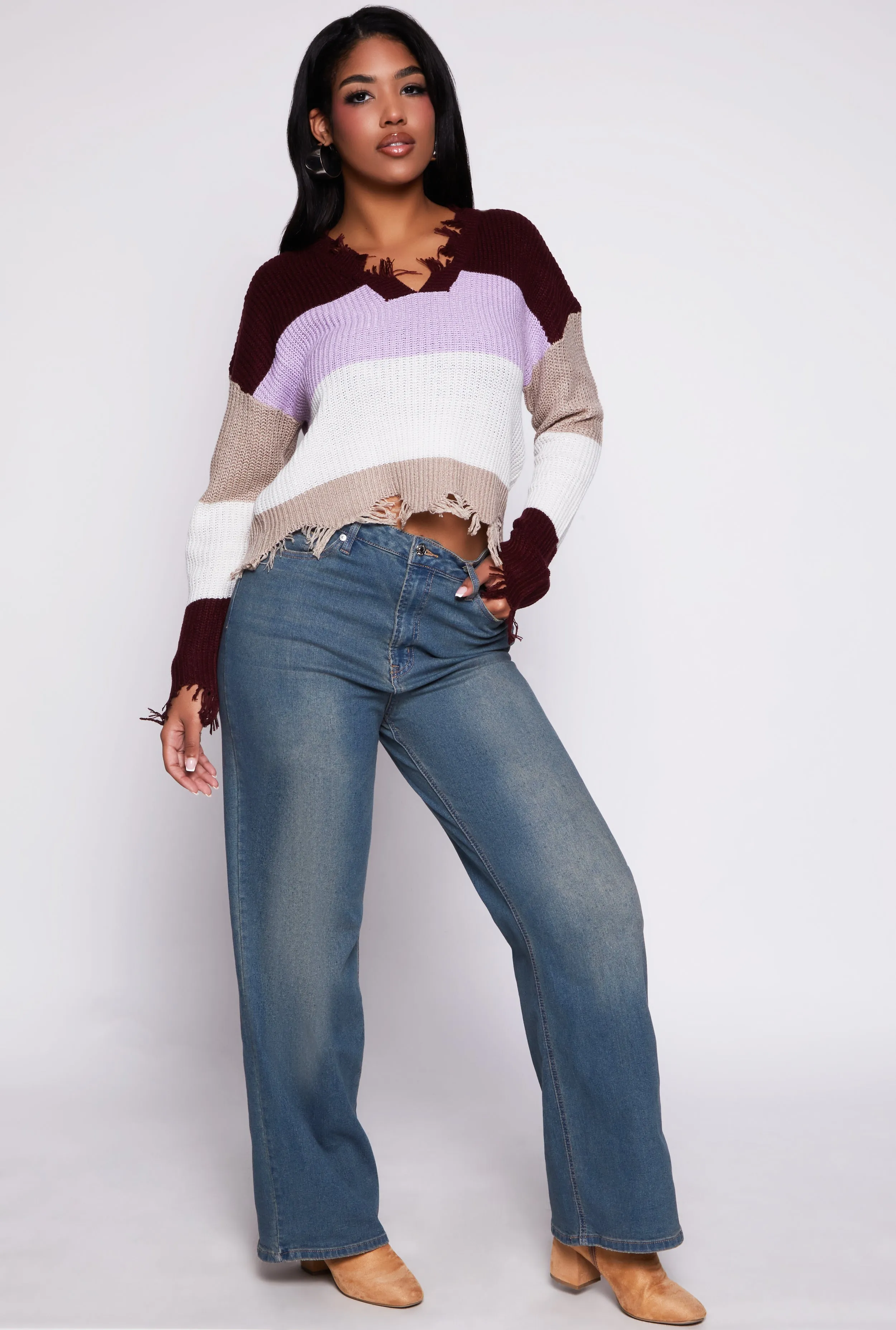 Distressed Hem Color Block Sweater sold by Rainbow product image thumbnail 2