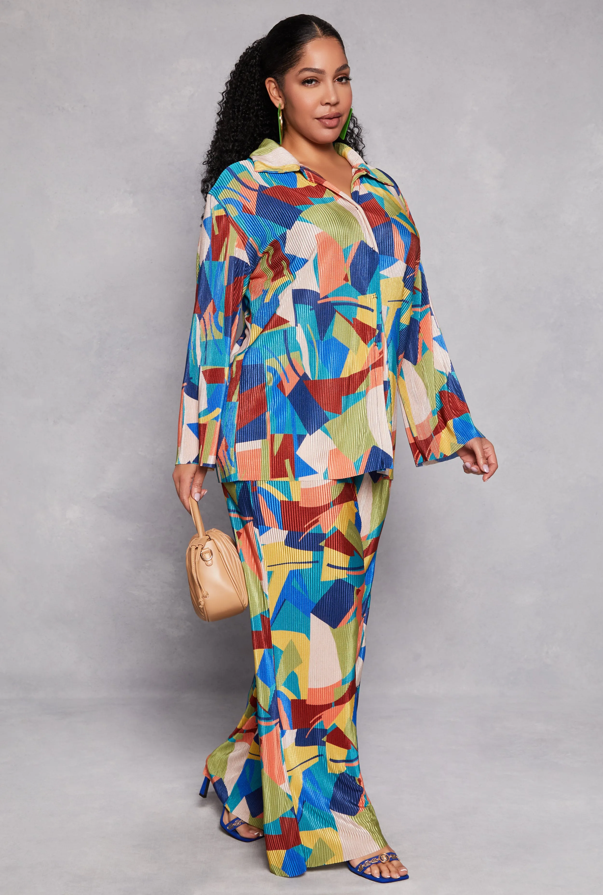 Plus Size Plisse Printed Button Front Shirt sold by Rainbow product image thumbnail 2