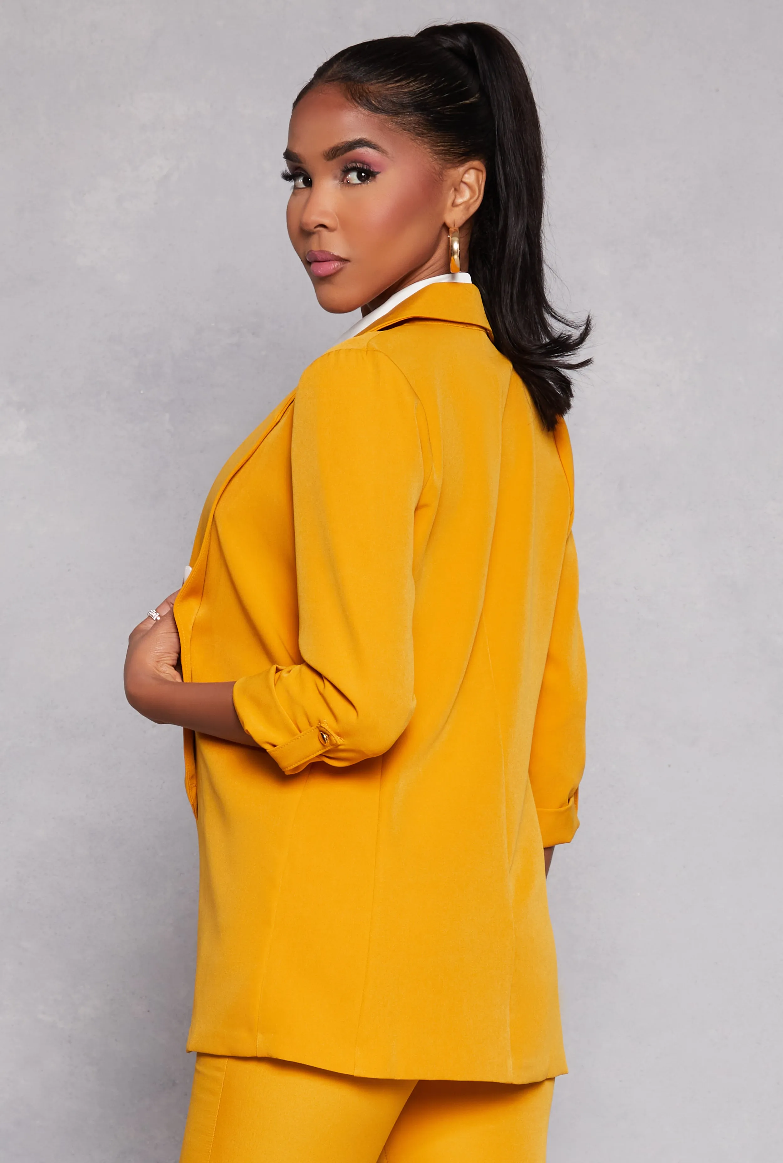 Crepe Knit Open Front Tabbed Sleeve Blazer sold by Rainbow product image thumbnail 3