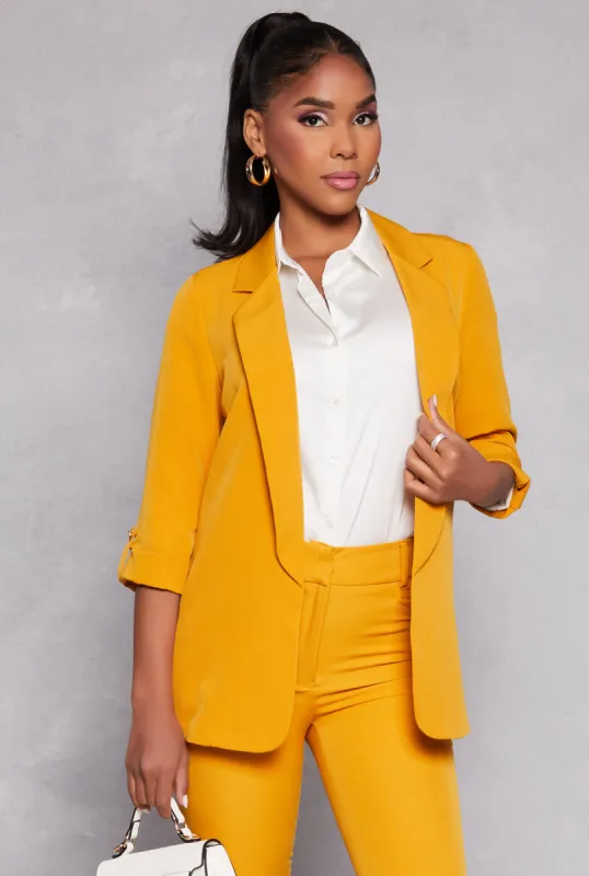 Crepe Knit Open Front Tabbed Sleeve Blazer sold by Rainbow