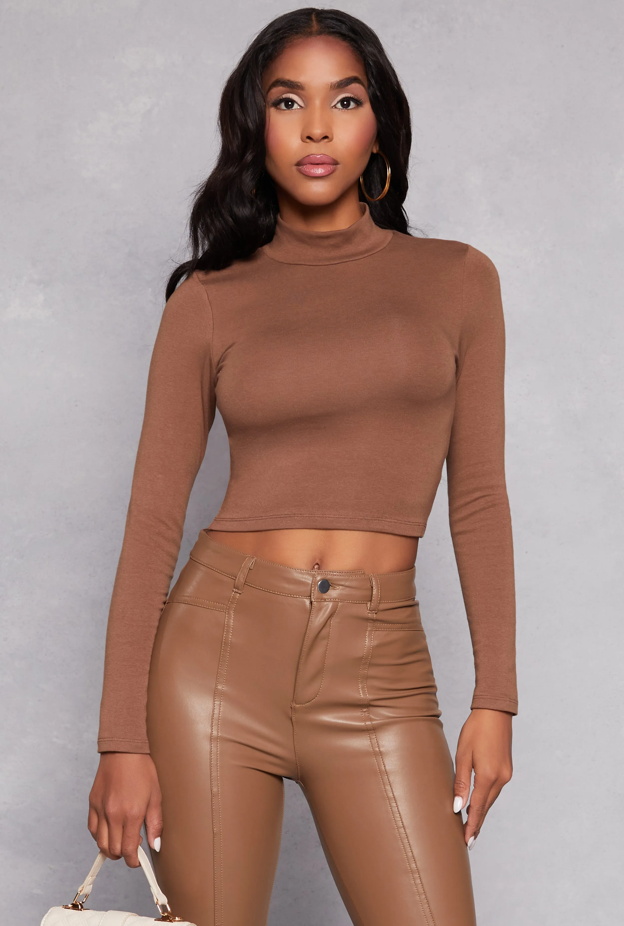 Mock Neck Long Sleeve Crop Top sold by Rainbow