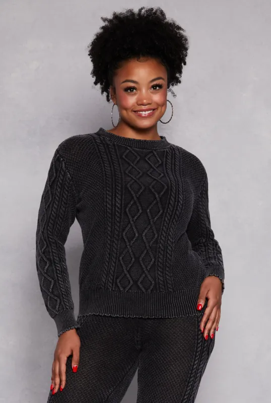 Plus Size Acid Wash Cable Knit Sweater sold by Rainbow