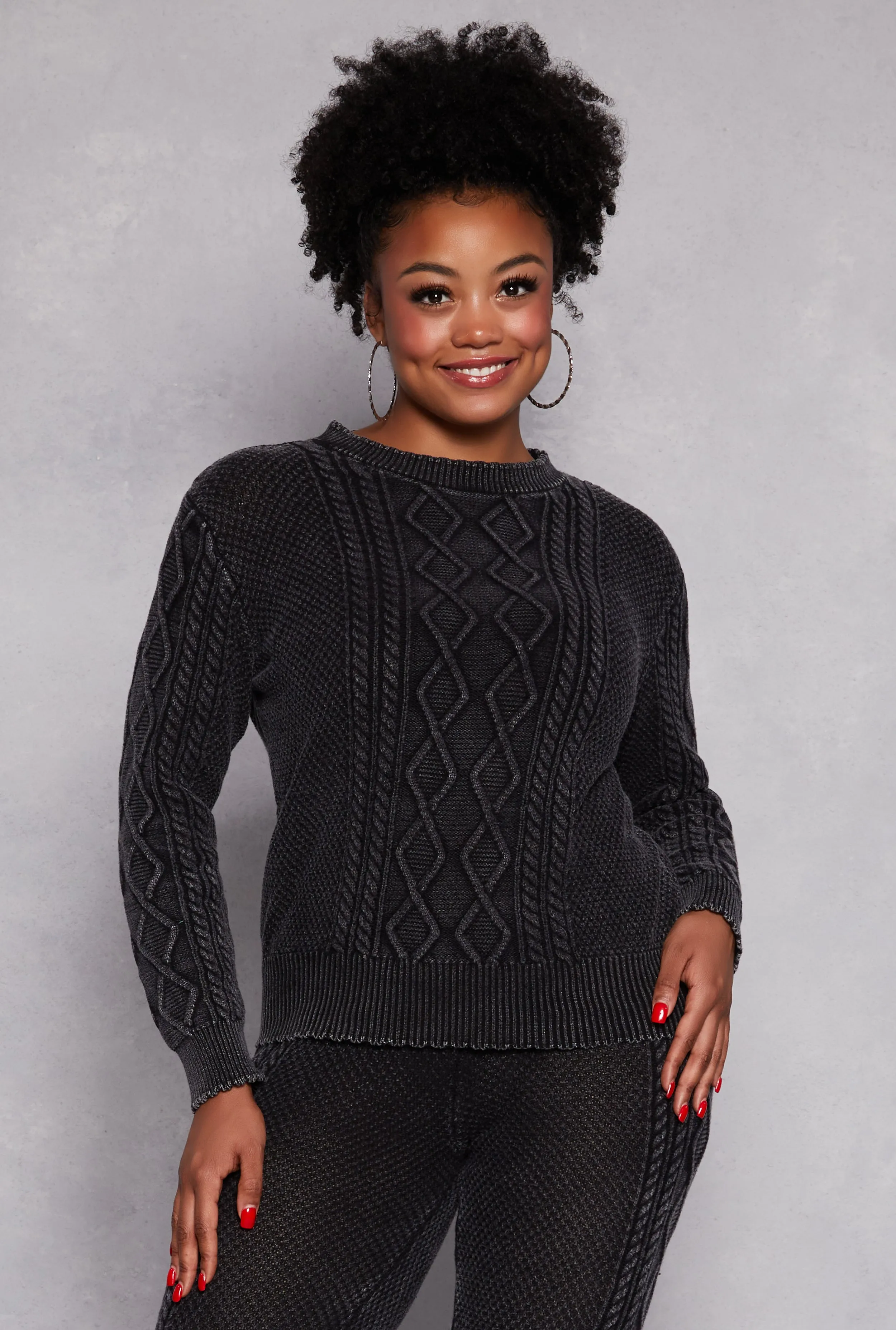Plus Size Acid Wash Cable Knit Sweater sold by Rainbow