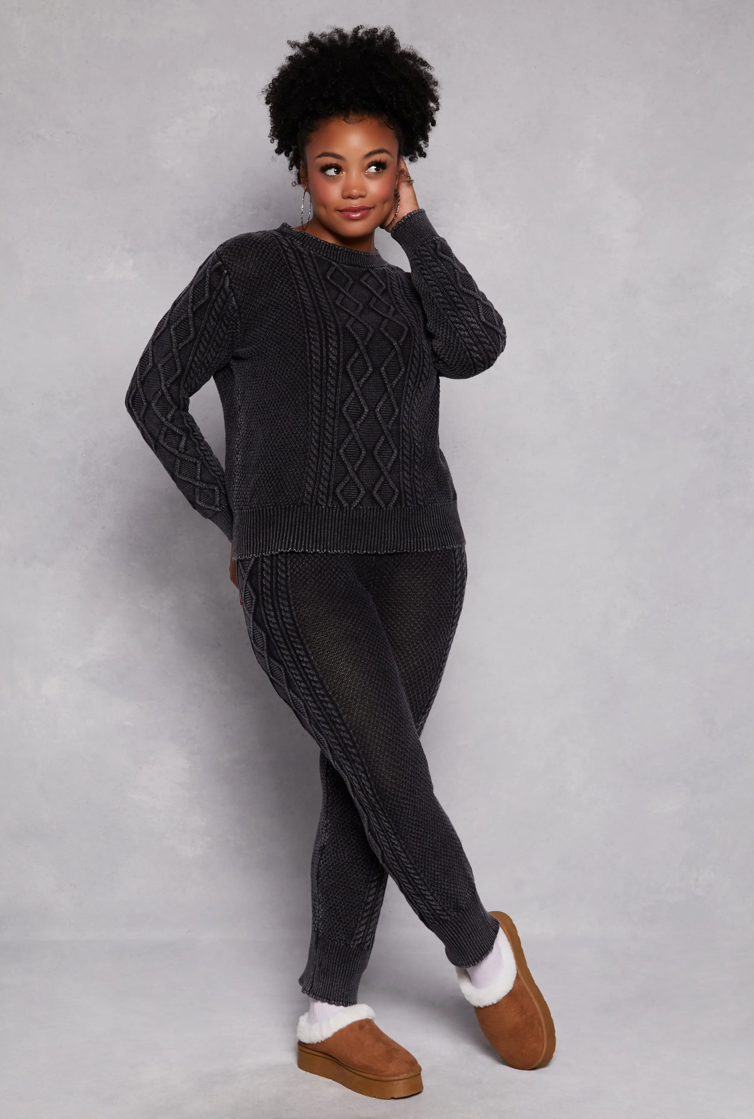 Plus Size Acid Wash Cable Knit Sweater sold by Rainbow product image thumbnail 2
