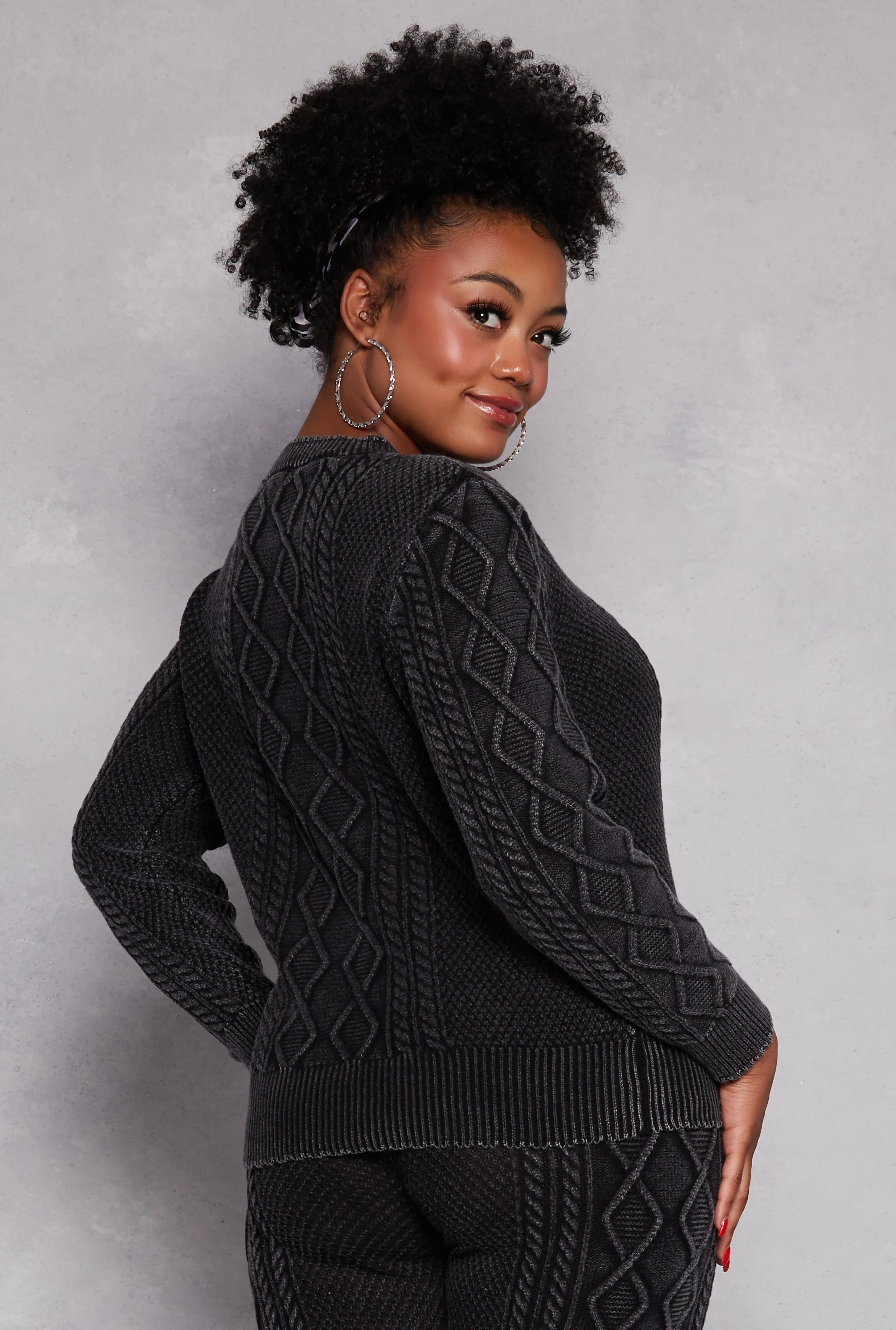 Plus Size Acid Wash Cable Knit Sweater sold by Rainbow product image thumbnail 3