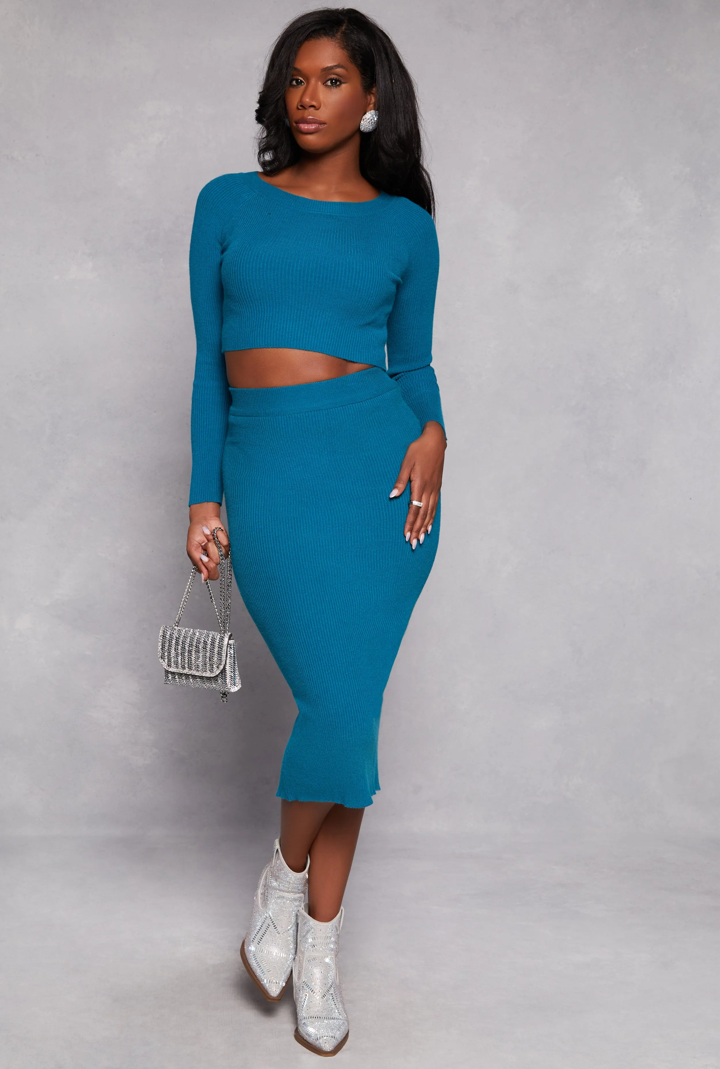 Ribbed Knit Slit Back Pencil Skirt sold by Rainbow