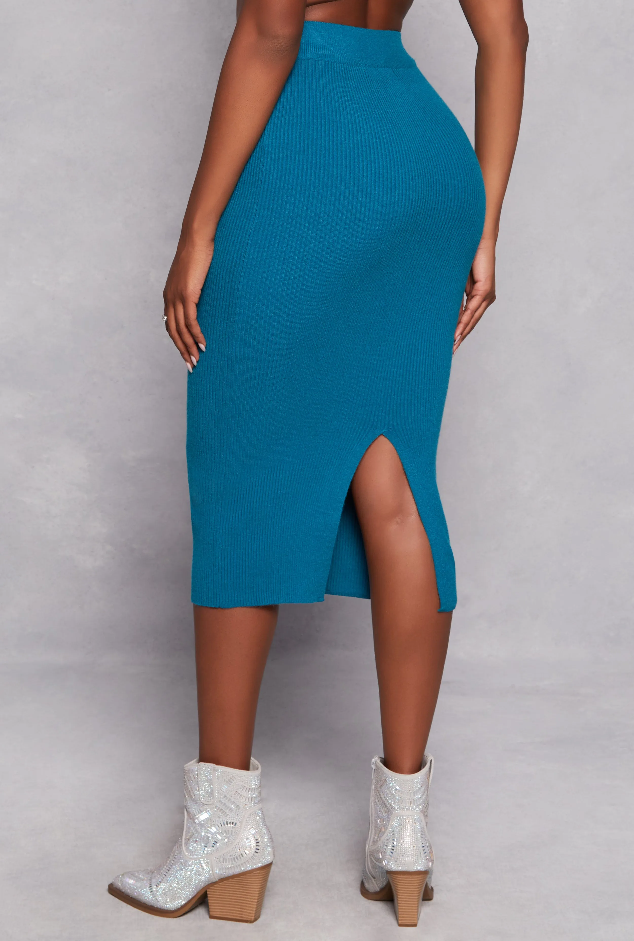 Ribbed Knit Slit Back Pencil Skirt sold by Rainbow product image thumbnail 3