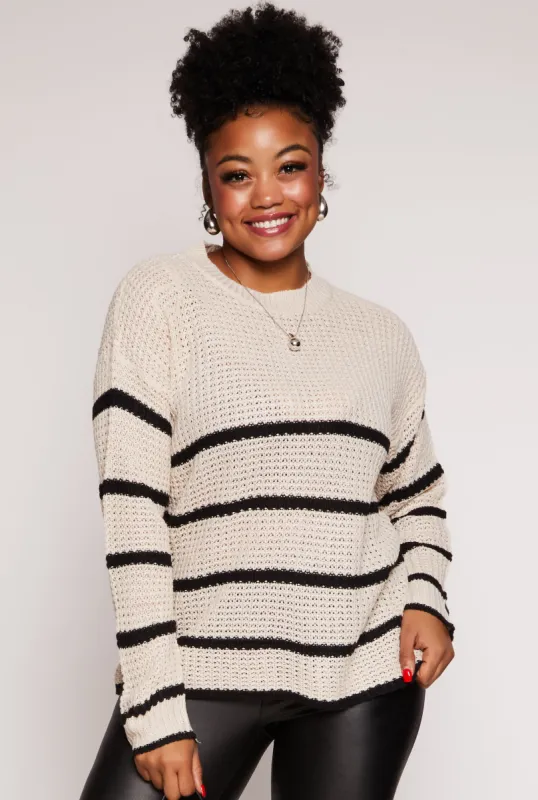 Plus Size Striped Crew Neck Sweater sold by Rainbow