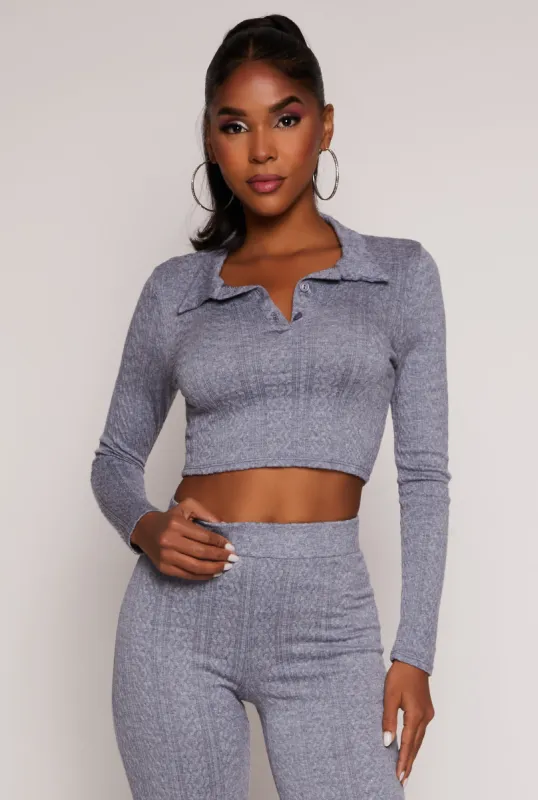Textured Knit Long Sleeve Crop Top sold by Rainbow