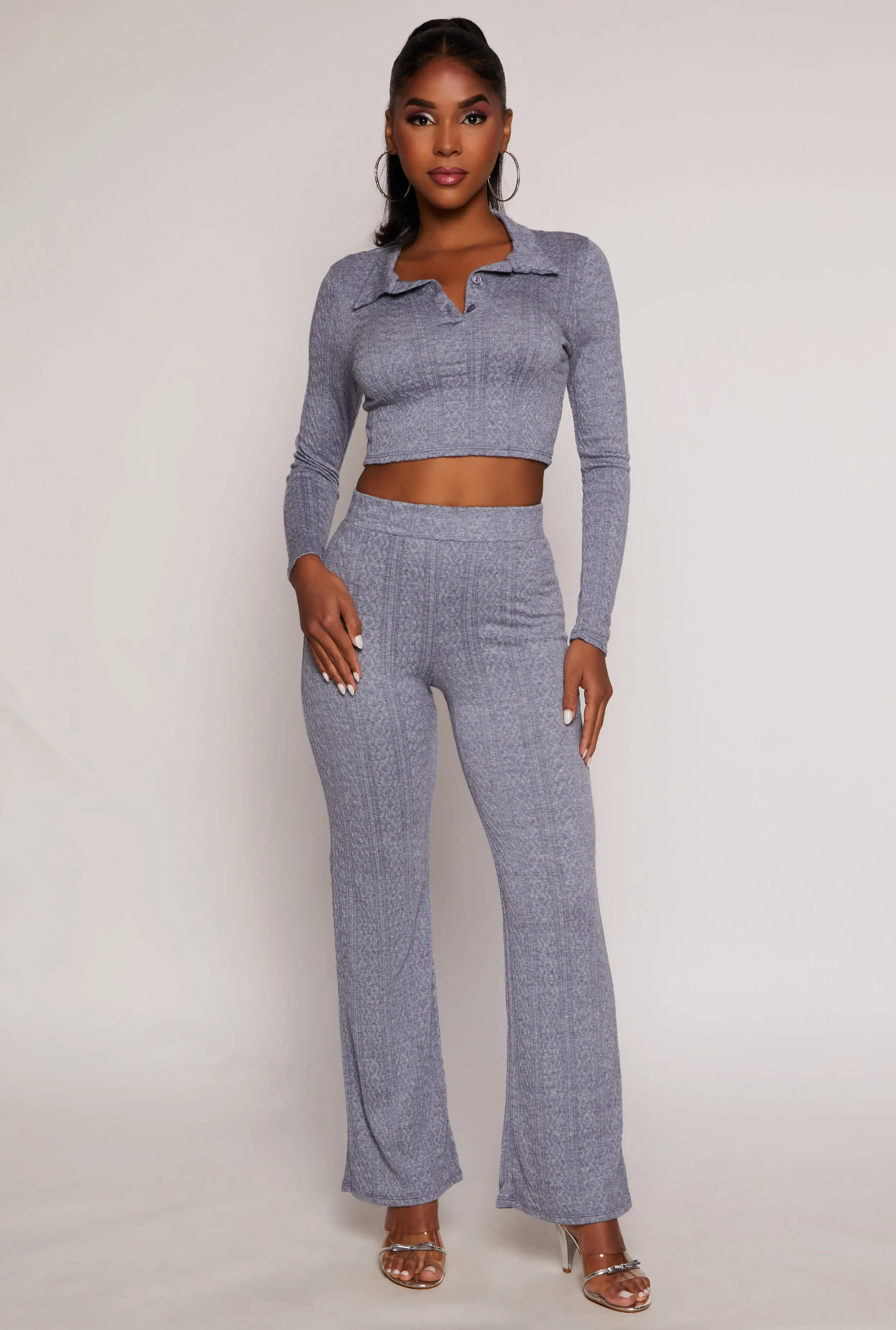 Textured Knit Long Sleeve Crop Top sold by Rainbow product image thumbnail 2