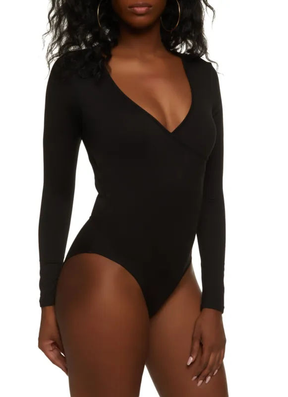 Body Contour Faux Wrap Long Sleeve Bodysuit sold by Rainbow