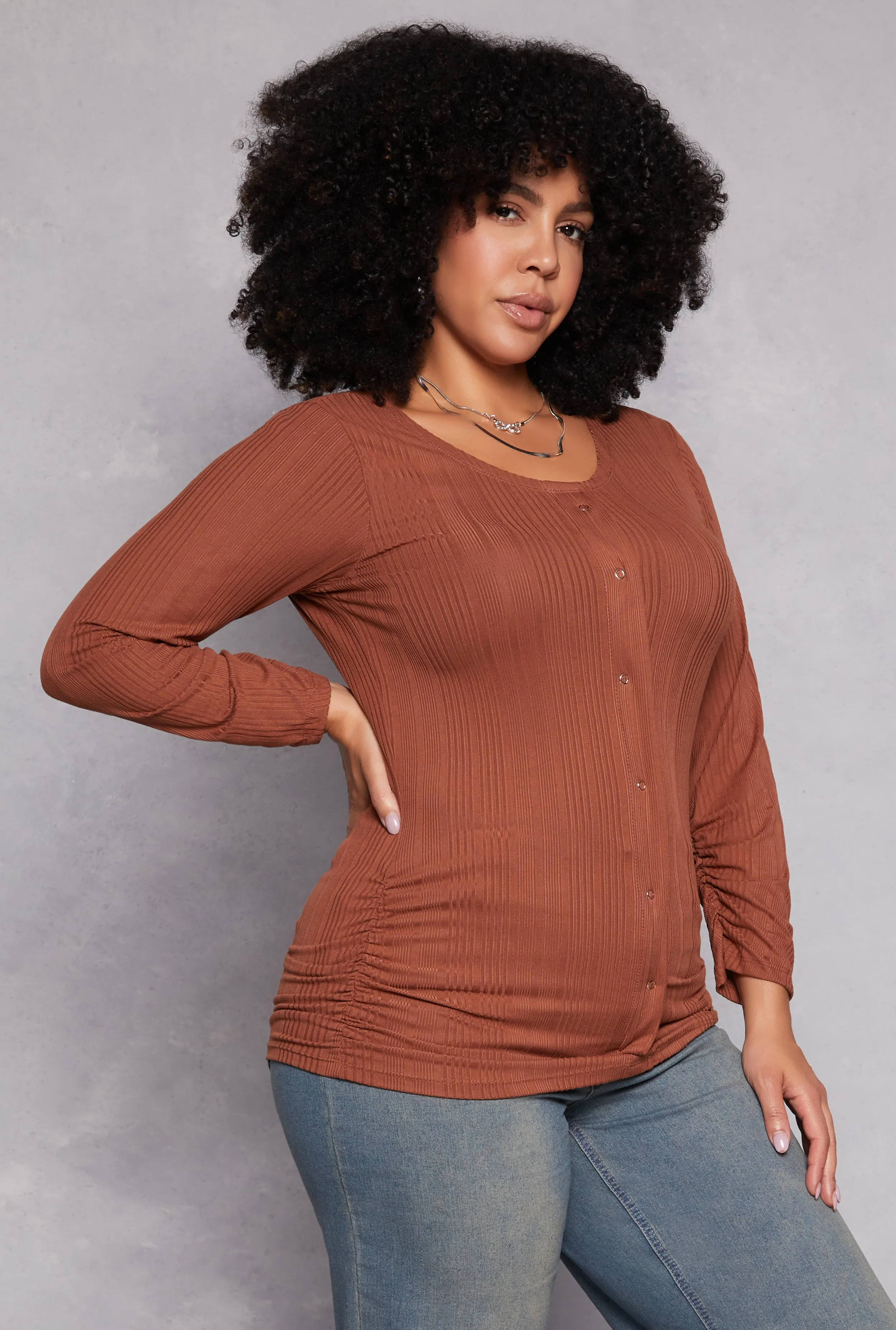 Plus Size Shadow Stripe Ruched Blouse sold by Rainbow