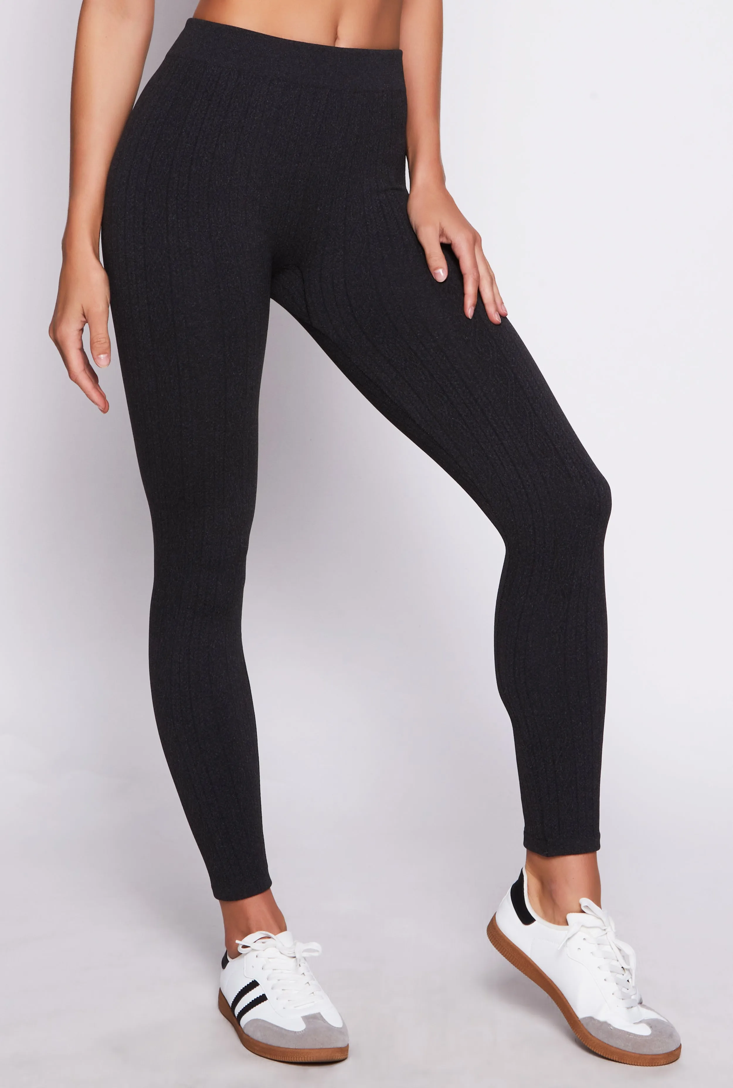 Seamless Textured Knit Fleece Lined Leggings sold by Rainbow product image thumbnail 2