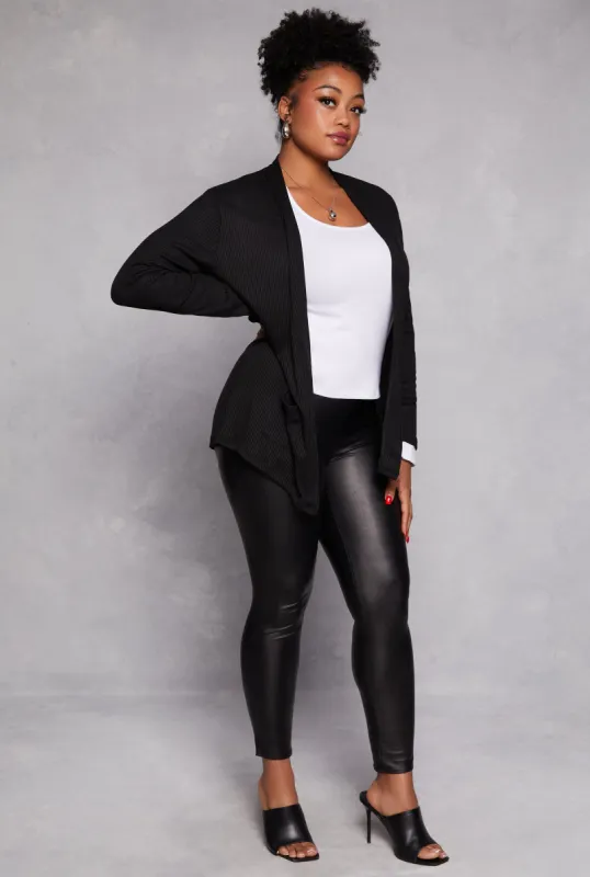 Plus Size Ribbed Knit Open Front Cardigan made by Rainbow