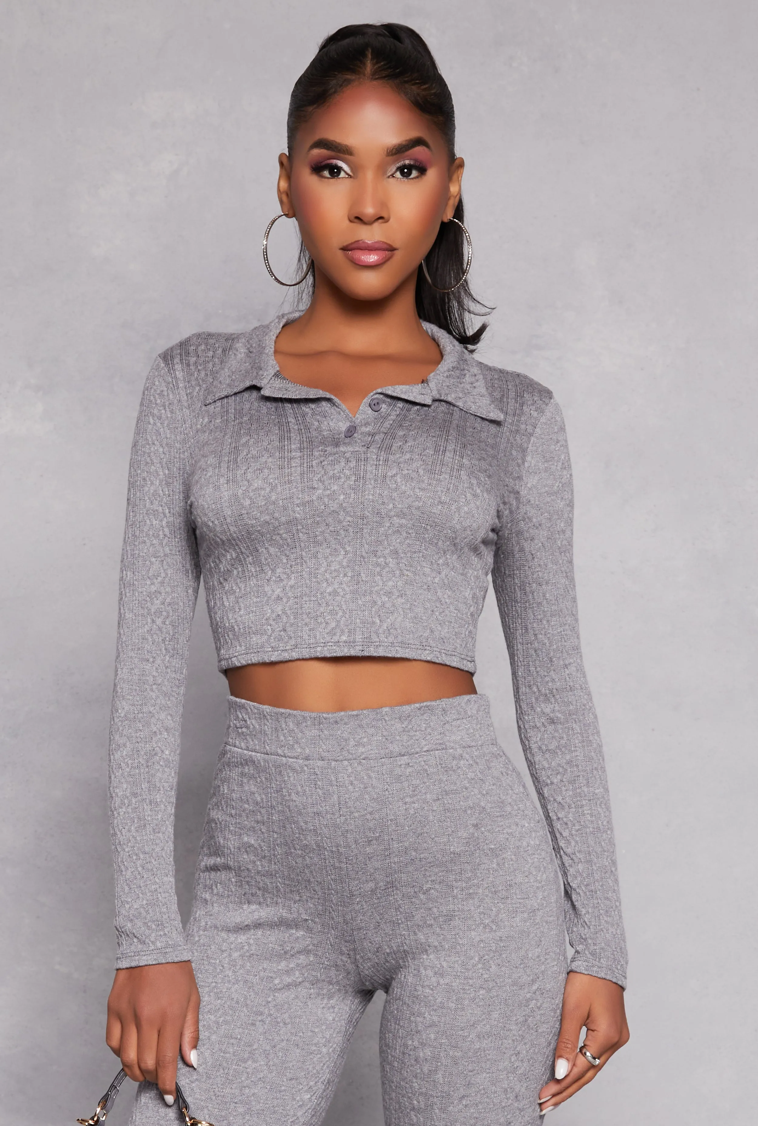 Textured Knit Long Sleeve Crop Top sold by Rainbow