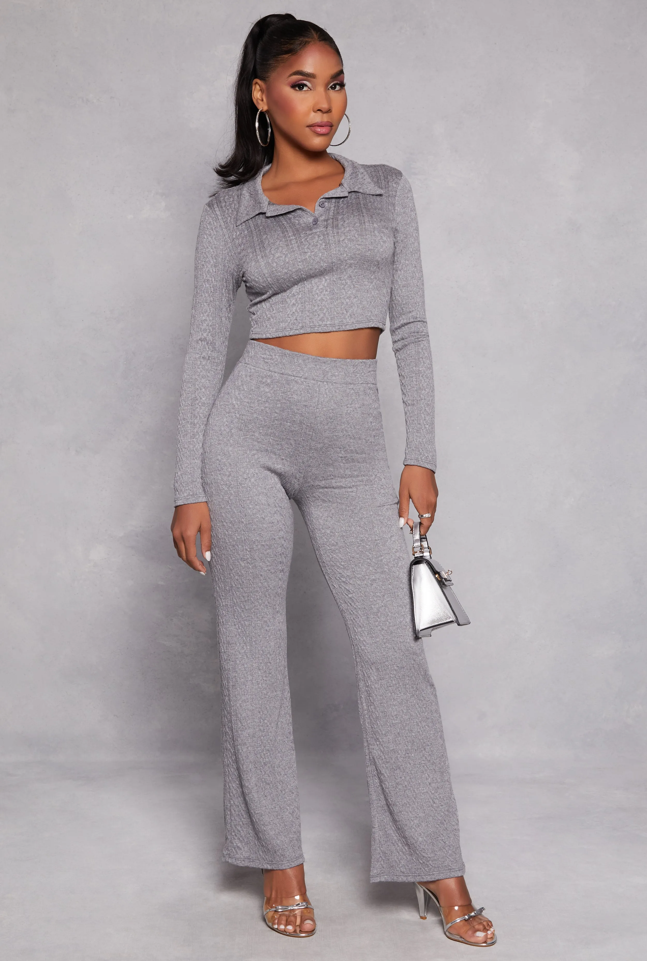 Textured Knit Long Sleeve Crop Top sold by Rainbow product image thumbnail 2