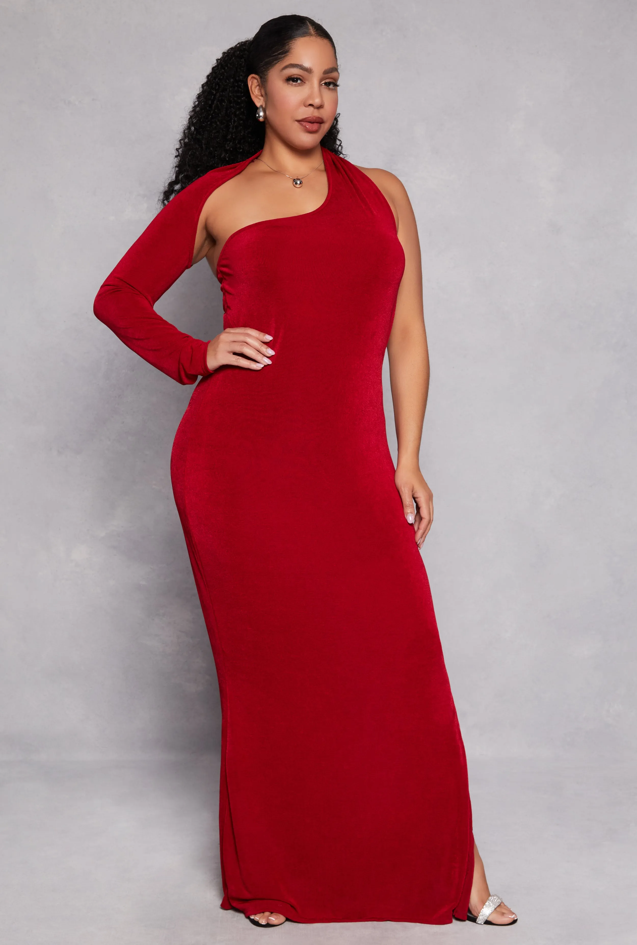 Plus Size Asymmetrical One Shoulder Maxi Dress sold by Rainbow