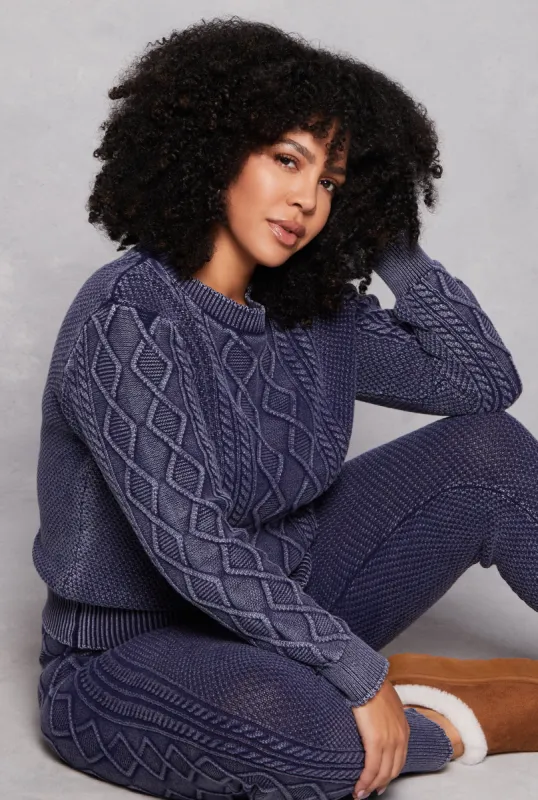 Plus Size Acid Wash Cable Knit Sweater sold by Rainbow