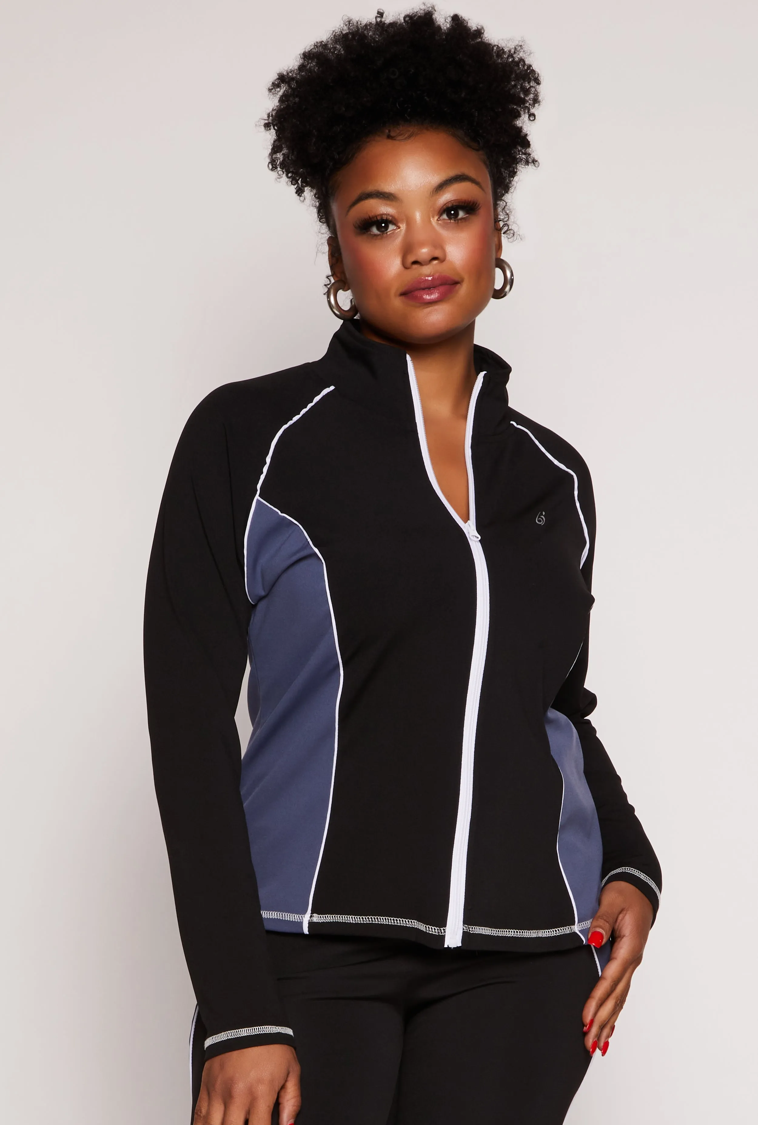 Plus Size Color Block Contrast Trim Track Jacket sold by Rainbow