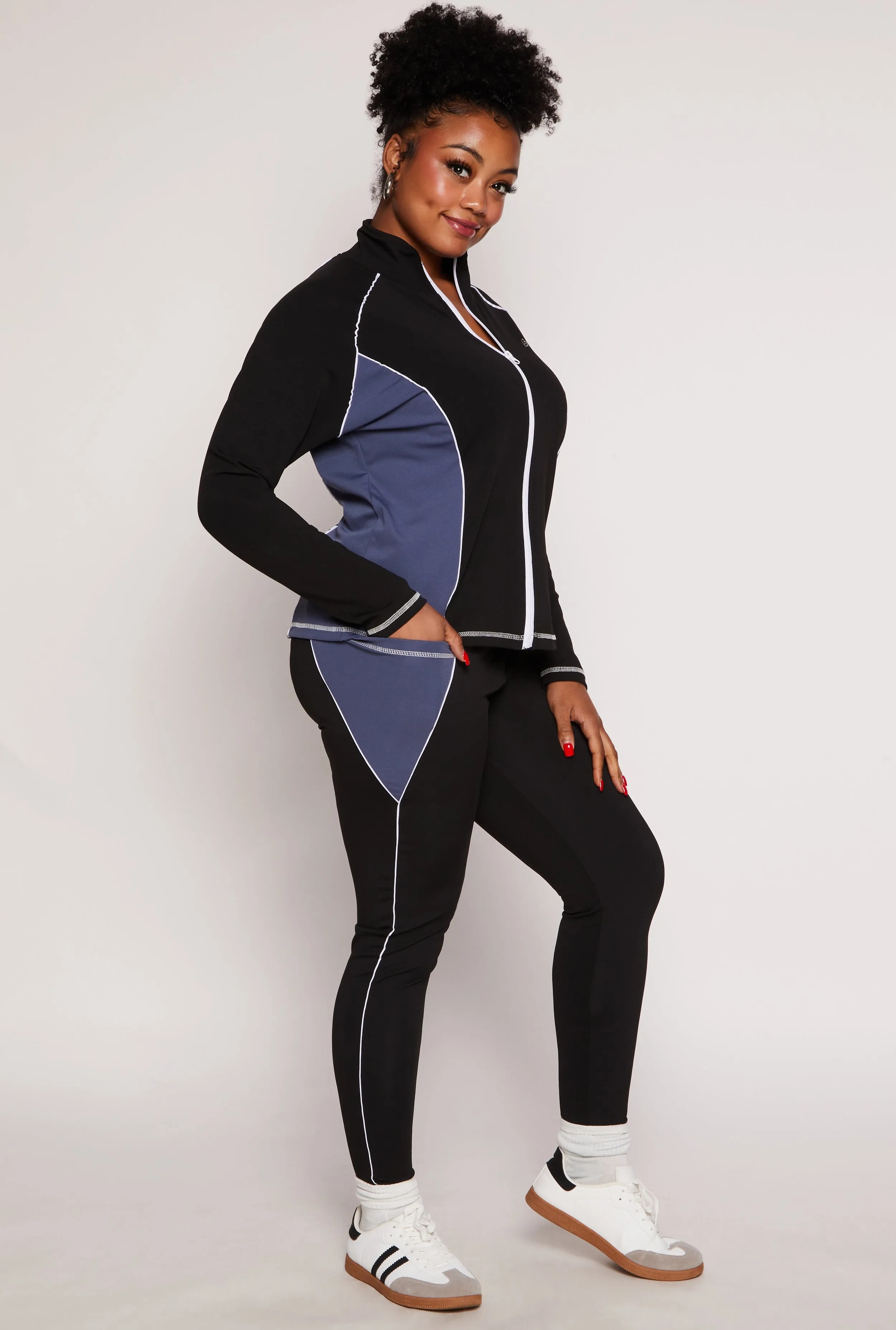 Plus Size Color Block Contrast Trim Track Jacket sold by Rainbow product image thumbnail 2