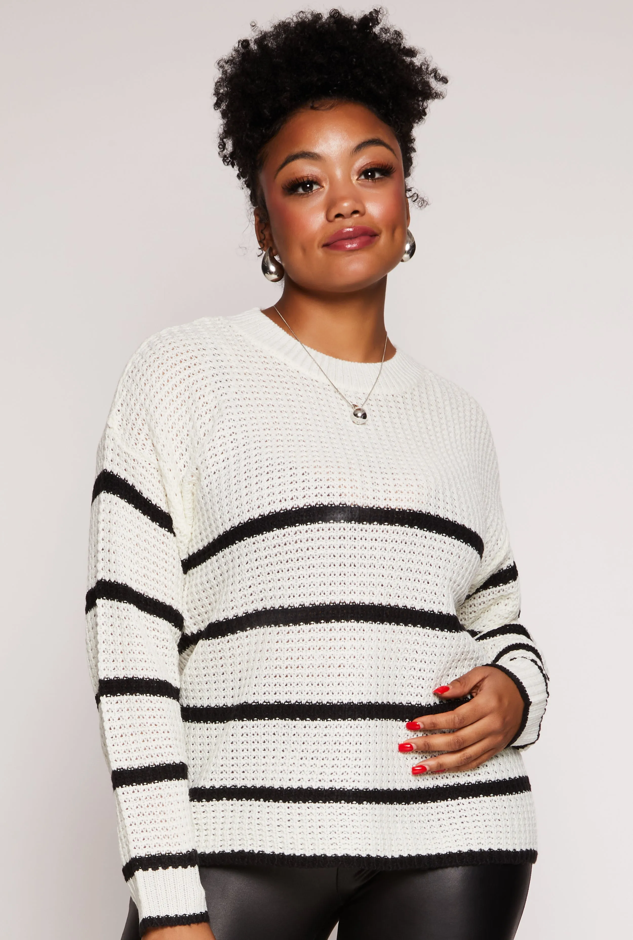 Plus Size Striped Crew Neck Sweater sold by Rainbow