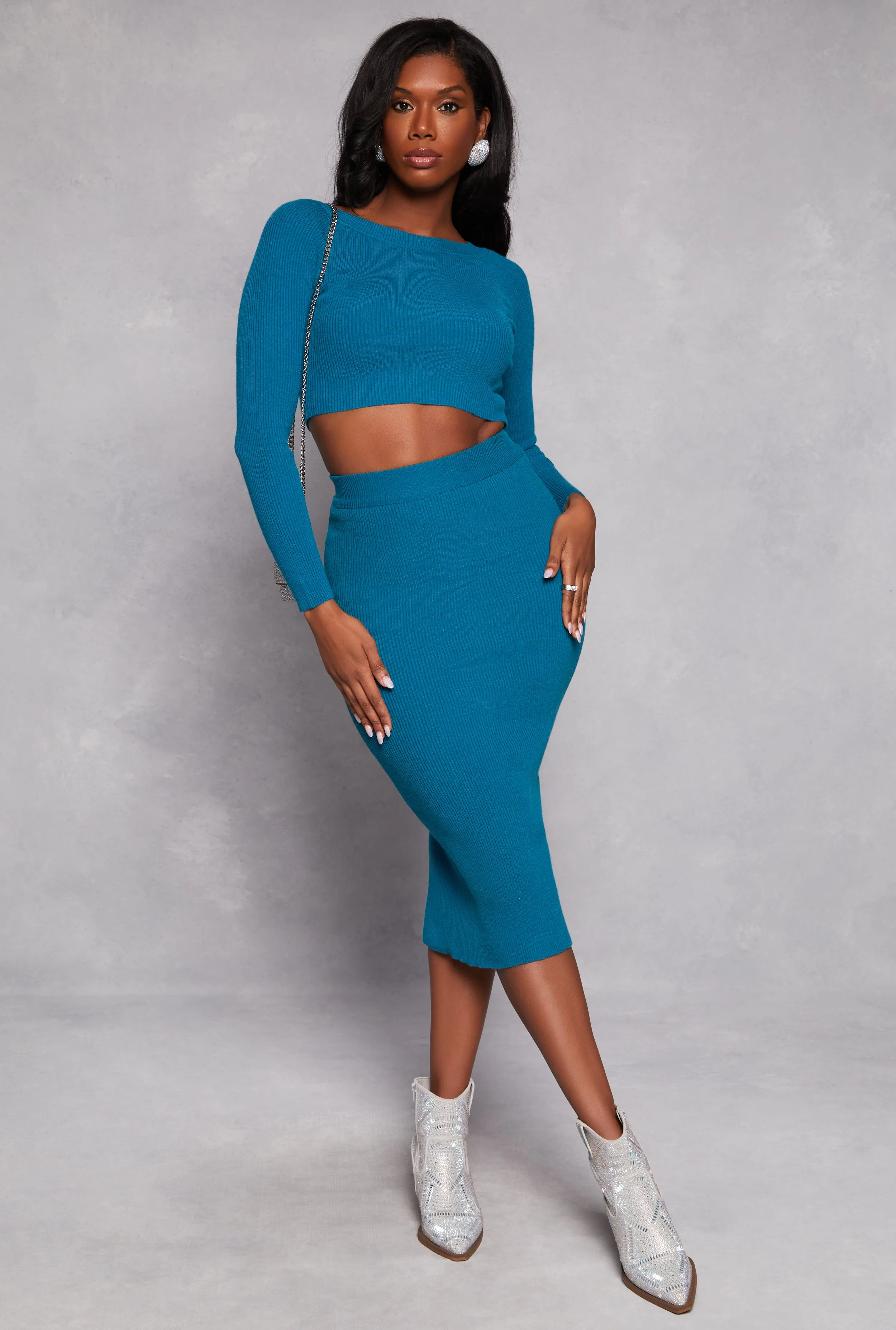 Rib Knit Cropped Crew Neck Sweater sold by Rainbow product image thumbnail 2