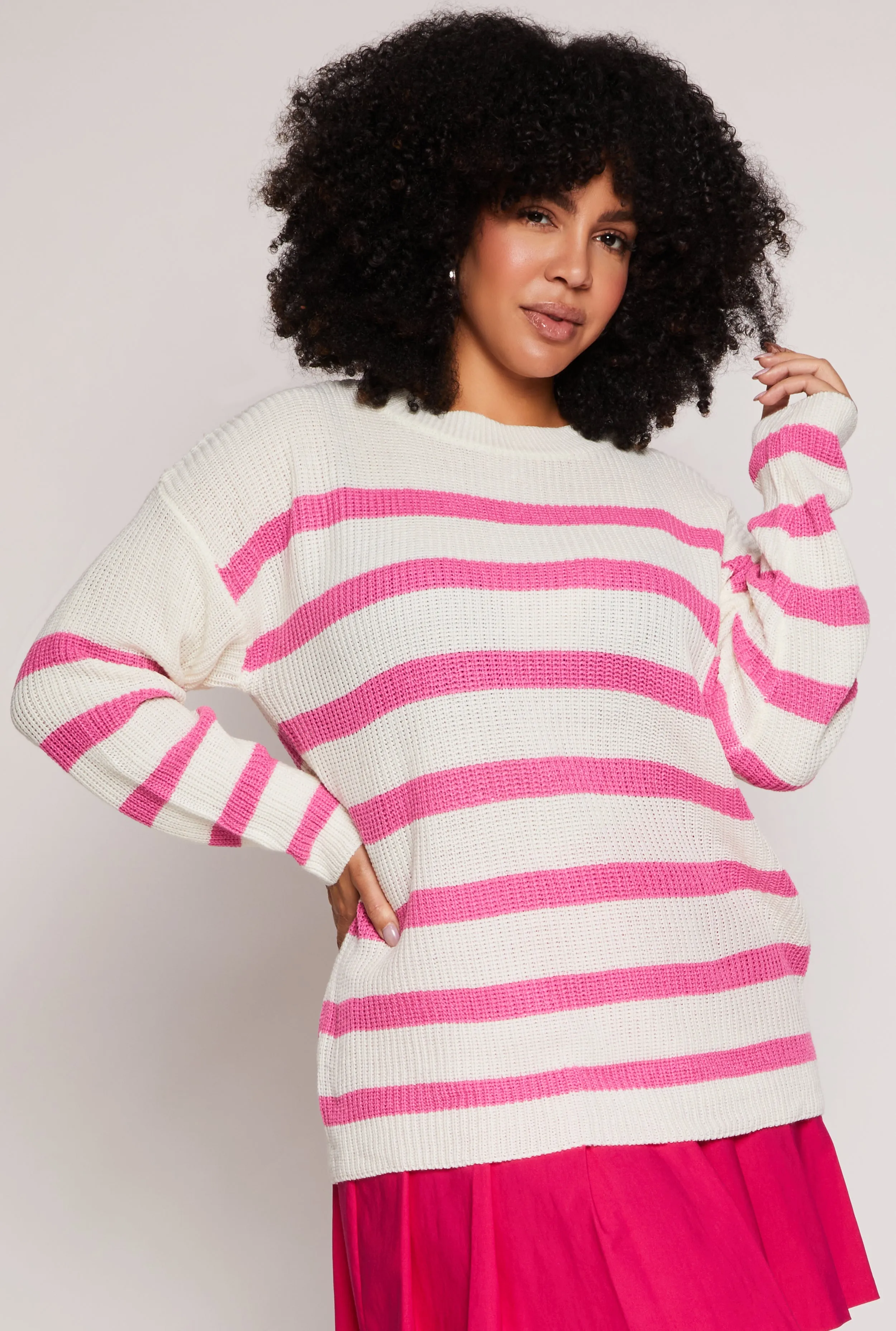 Plus Size Striped Knit Pullover Sweater sold by Rainbow